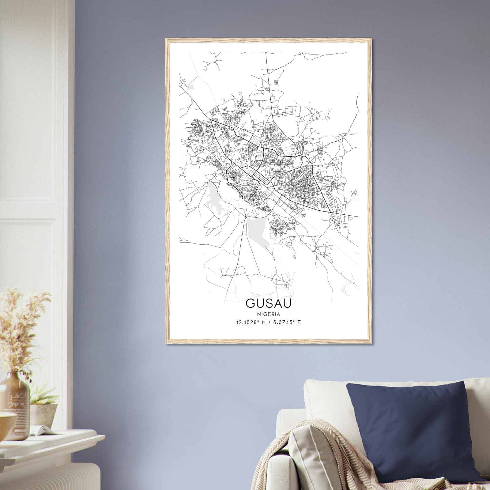 Gusau Nigeria Map Poster, Gusau City Road Wall Art Print