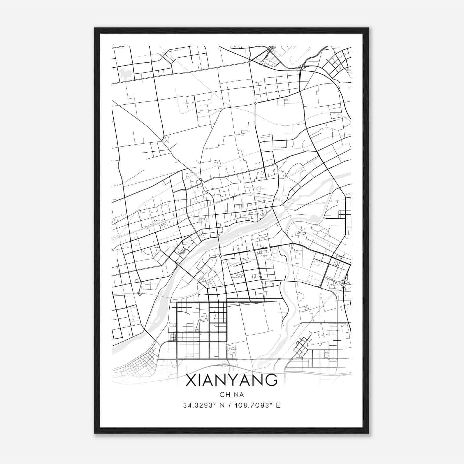 Xianyang China Map Poster, Xianyang City Road Wall Art Print