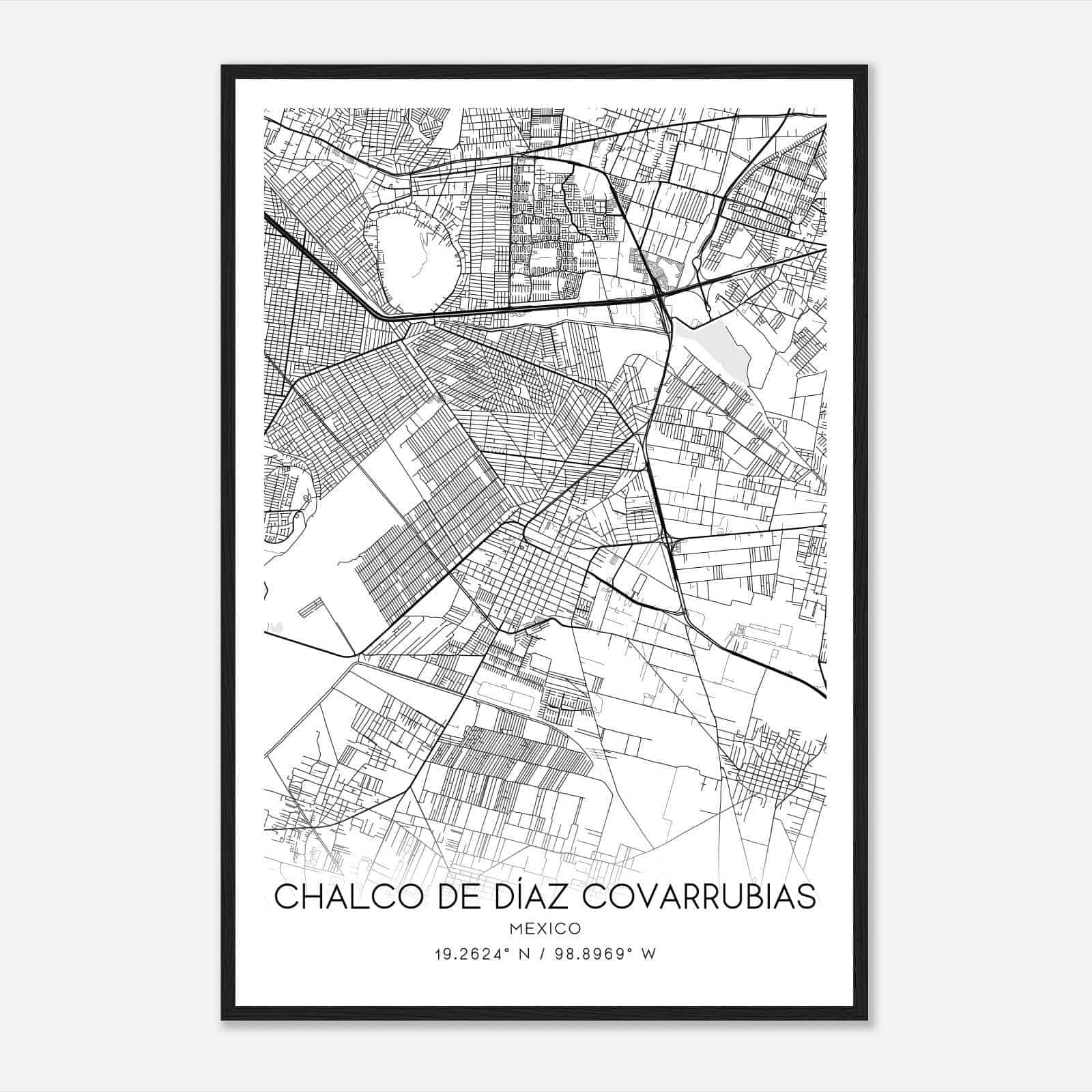 Chalco de Diaz Covarrubias Mexico Map Poster, Chalco de Diaz Covarrubias City Road Wall Art Print