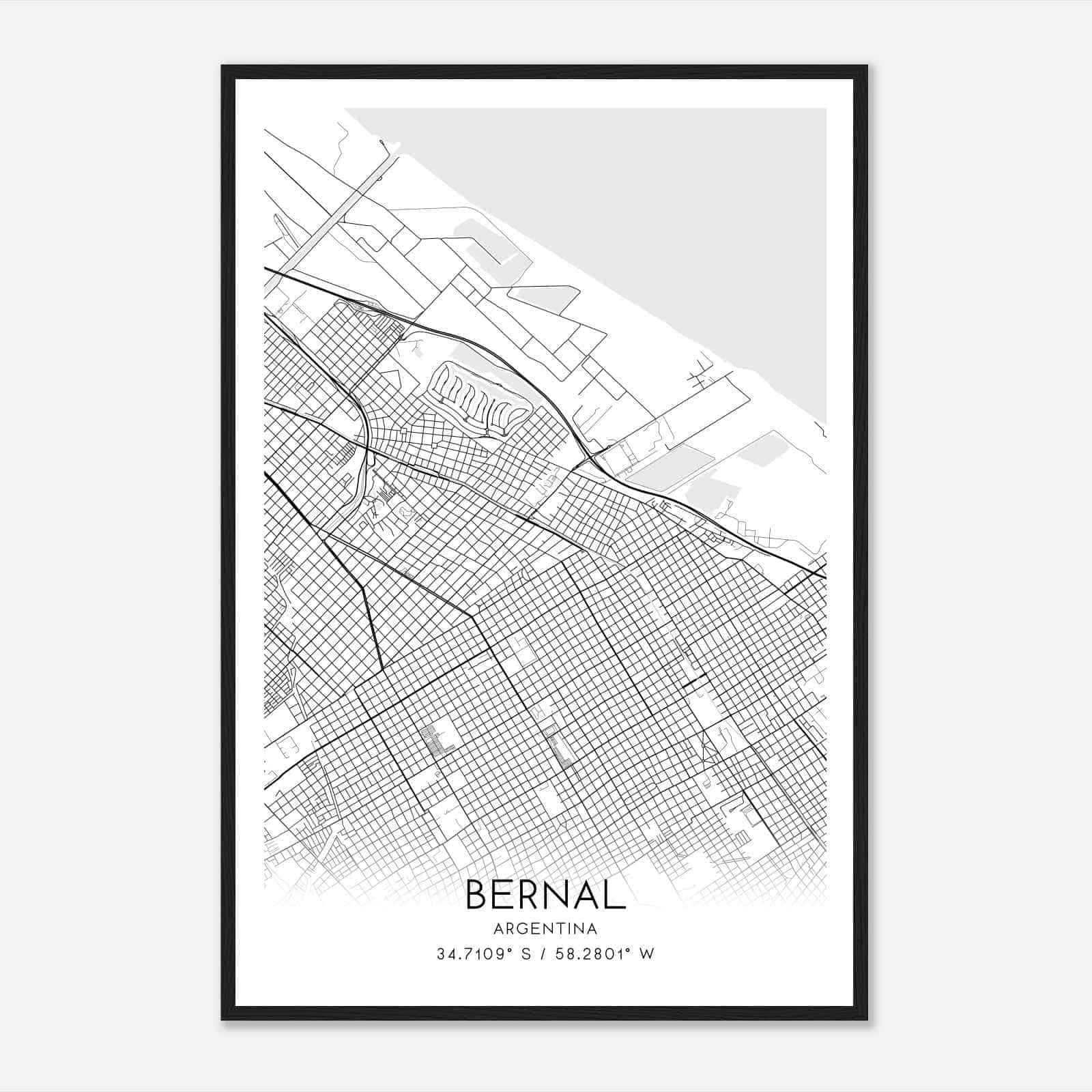 Bernal Argentina Map Poster, Bernal City Road Wall Art Print