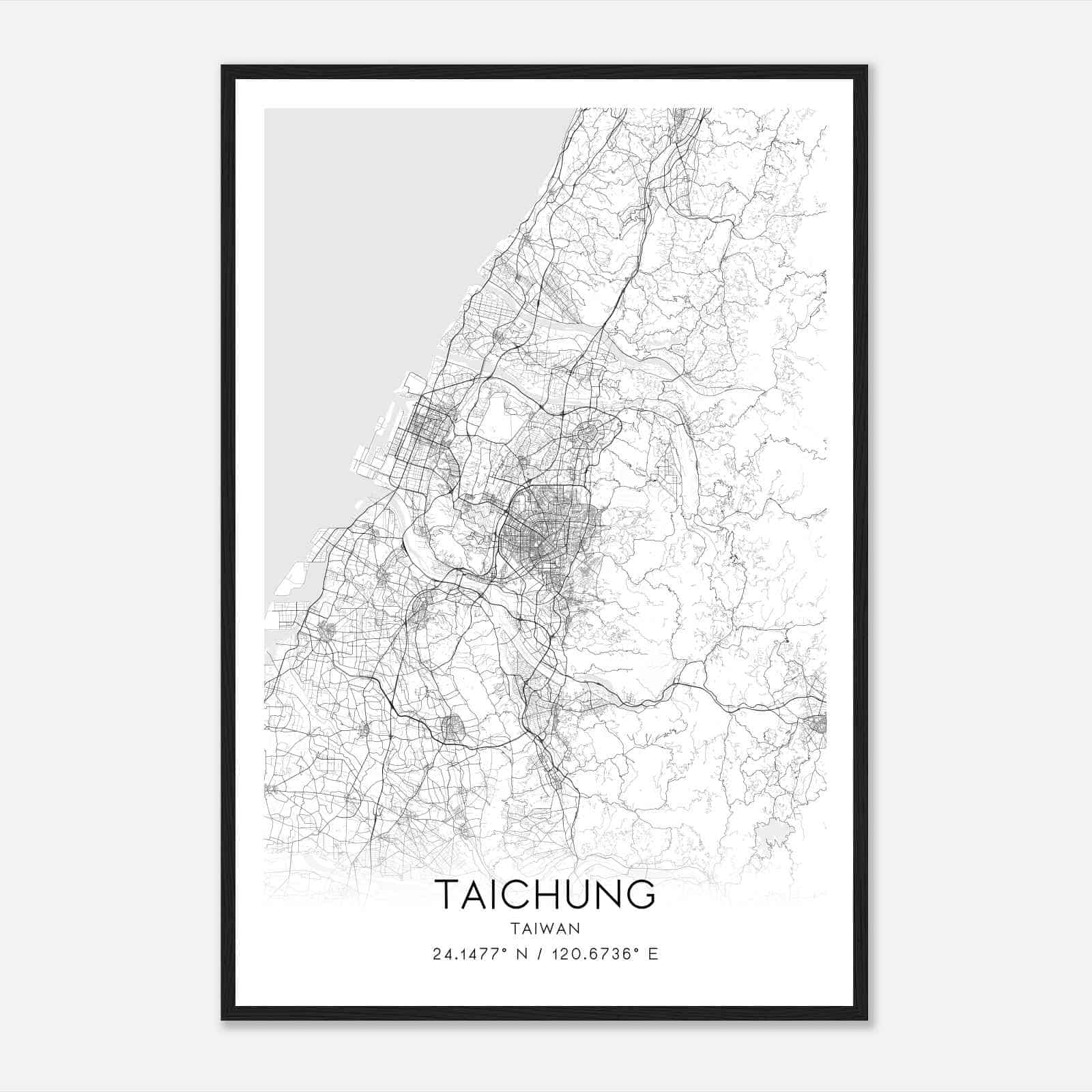 Taichung Taiwan Map Poster, Taichung City Road Wall Art Print