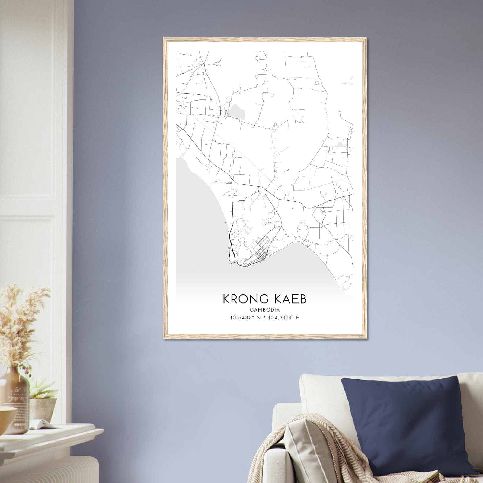 Krong Kaeb Cambodia Map Poster, Krong Kaeb City Road Wall Art Print