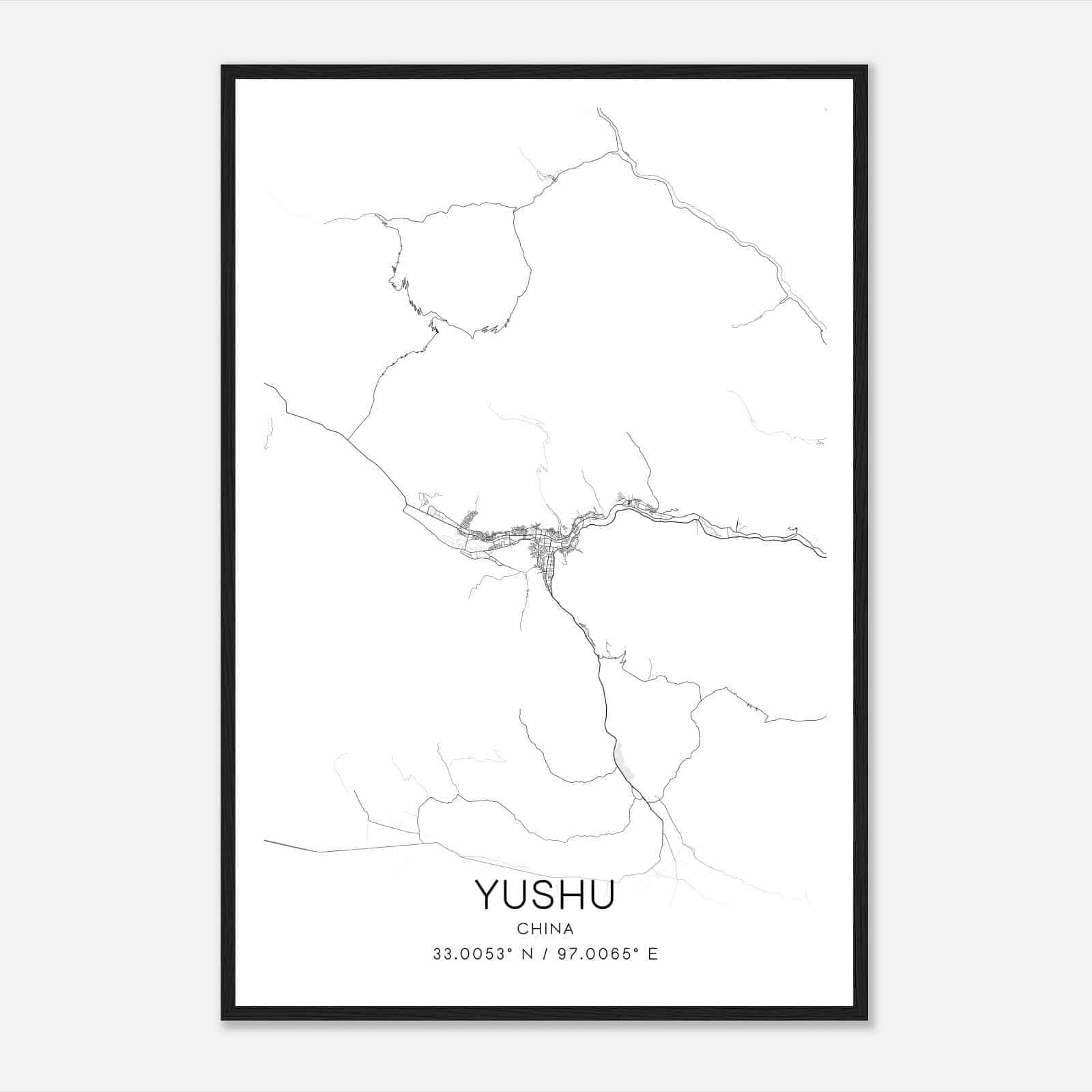Yushu China Map Poster, Yushu City Road Wall Art Print