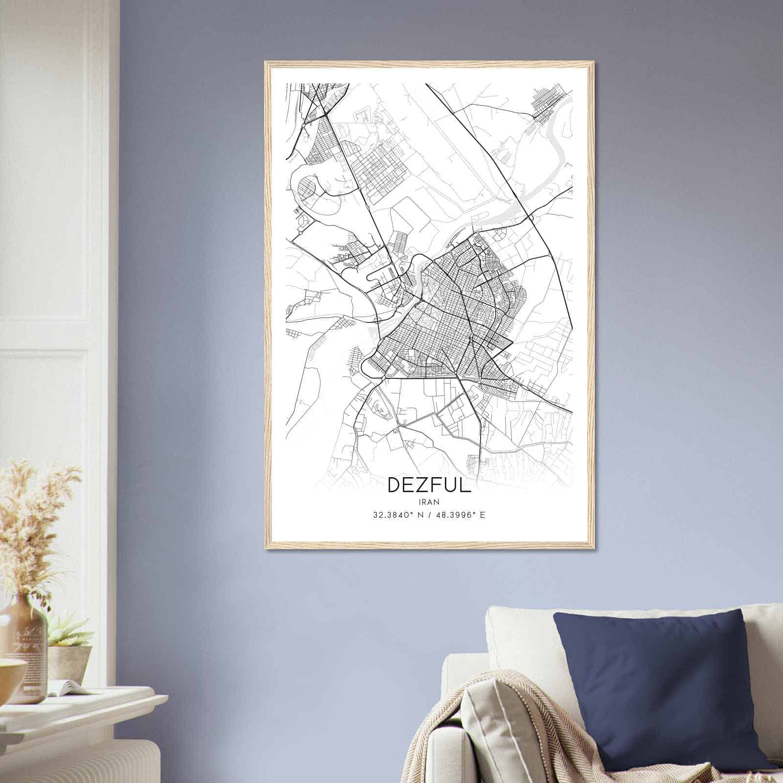 Dezful Iran Map Poster, Dezful City Road Wall Art Print