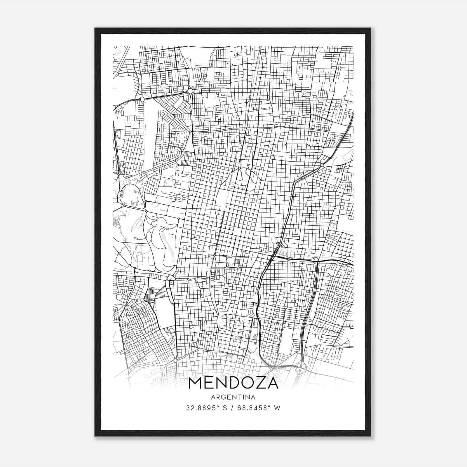 Mendoza Argentina Map Poster, Mendoza City Road Wall Art Print