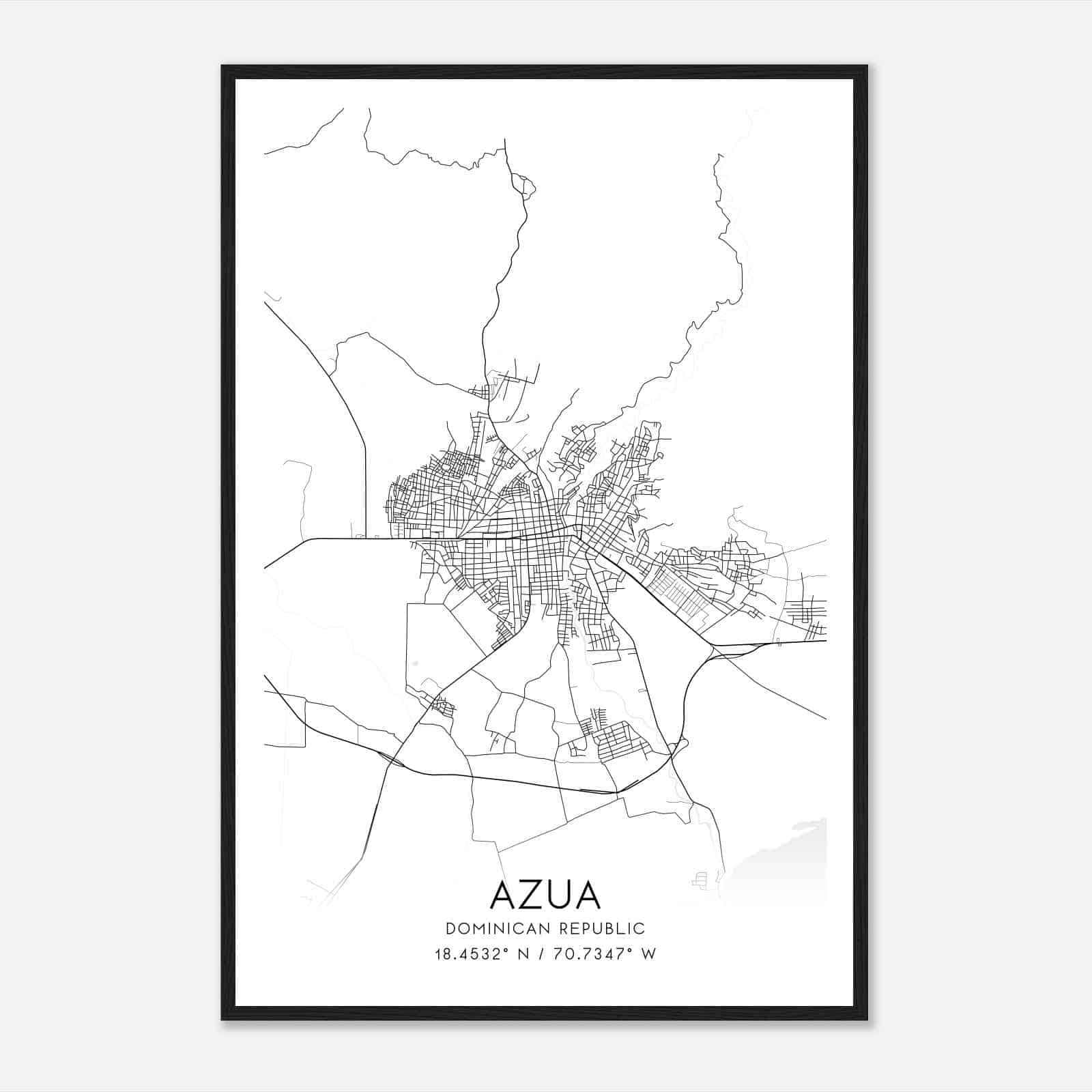 Azua Dominican Republic Map Poster, Azua City Road Wall Art Print