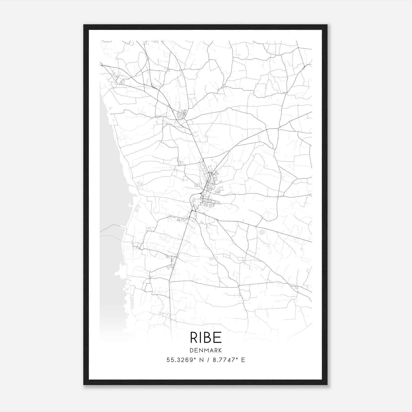 Ribe Denmark Map Poster, Ribe City Road Wall Art Print