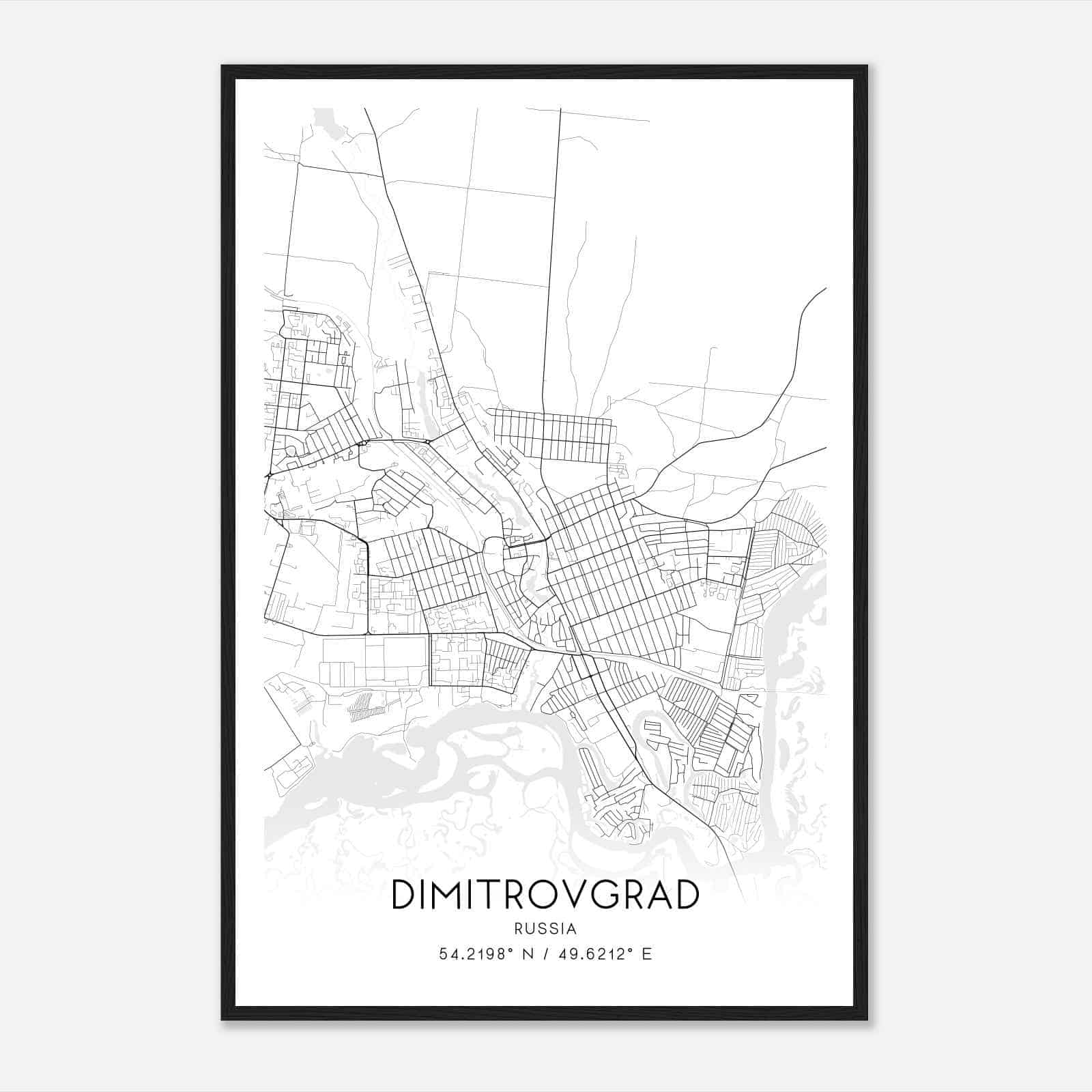 Dimitrovgrad Russia Map Poster, Dimitrovgrad City Road Wall Art Print