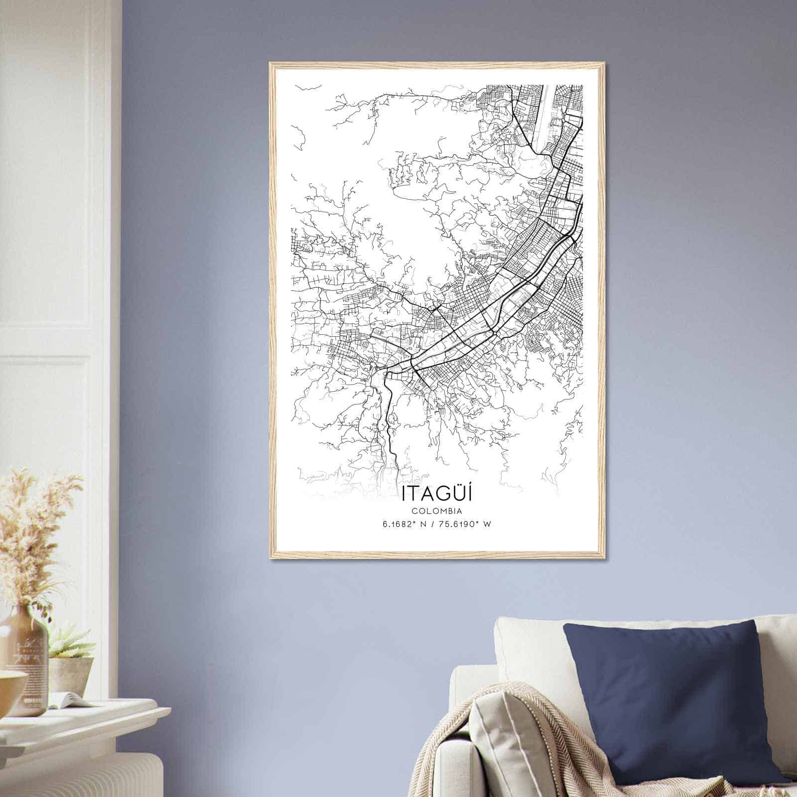 Itagui Colombia Map Poster, Itagui City Road Wall Art Print