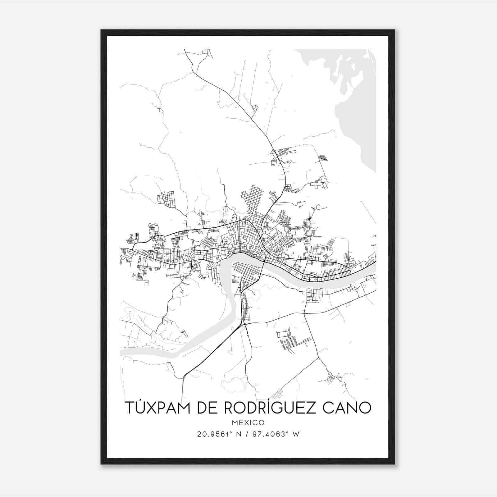 Tuxpam de Rodriguez Cano Mexico Map Poster, Tuxpam de Rodriguez Cano City Road Wall Art Print