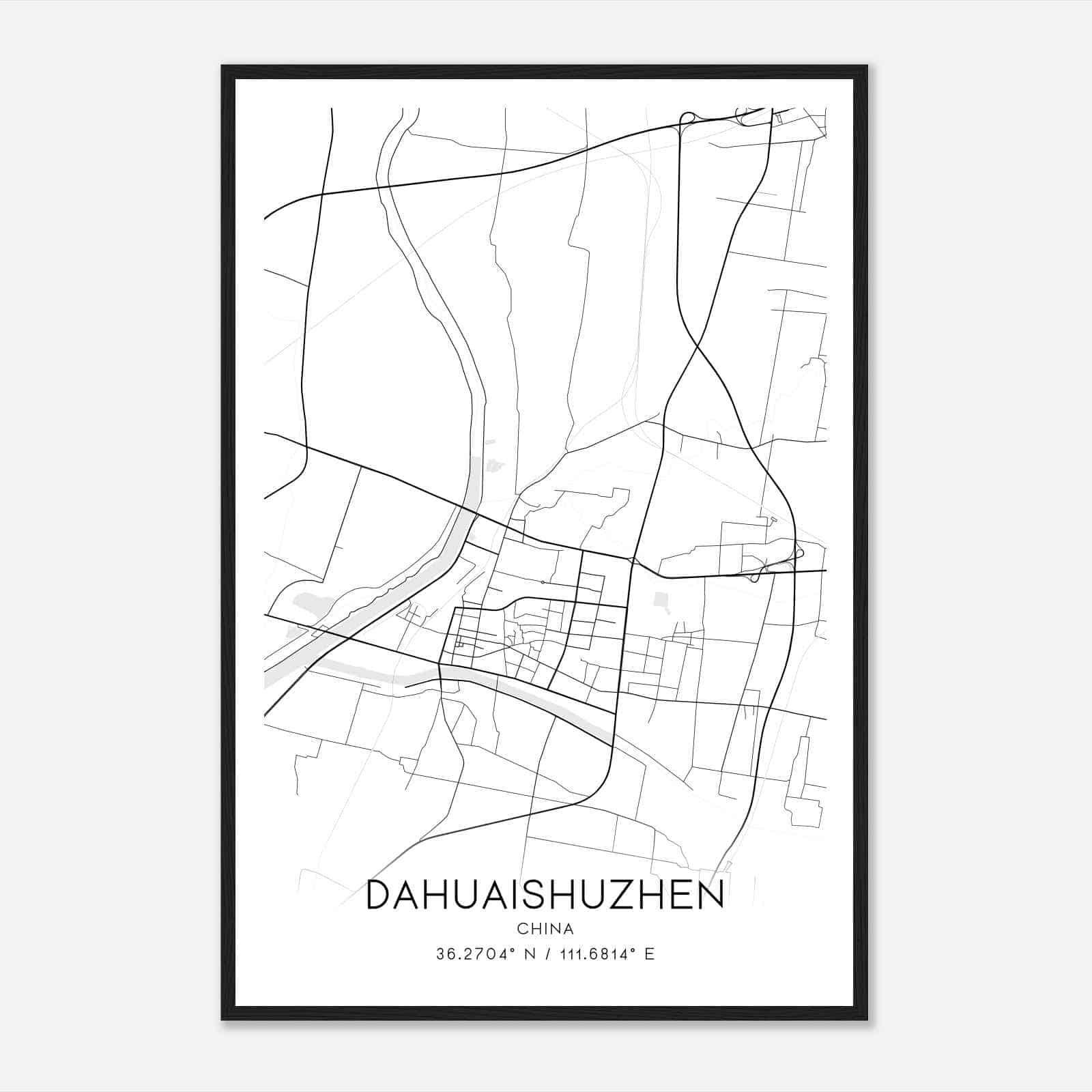 Dahuaishuzhen China Map Poster, Dahuaishuzhen City Road Wall Art Print