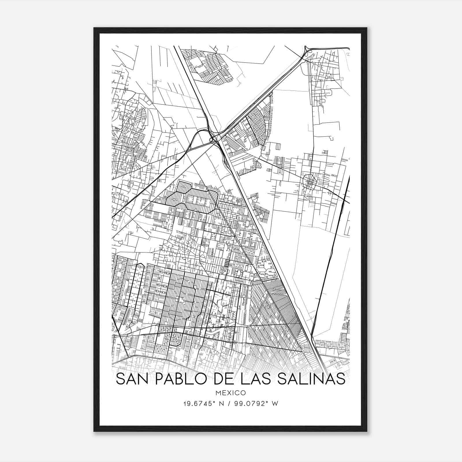 San Pablo de las Salinas Mexico Map Poster, San Pablo de las Salinas City Road Wall Art Print