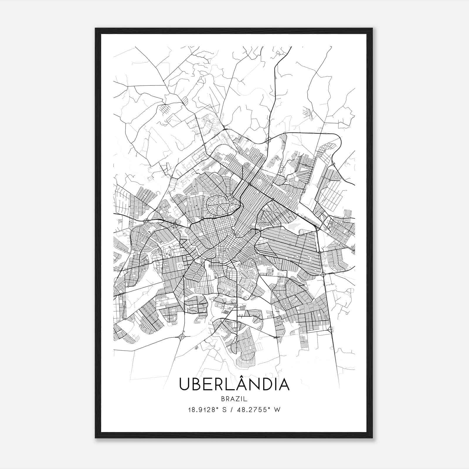 Uberlandia Brazil Map Poster, Uberlandia City Road Wall Art Print