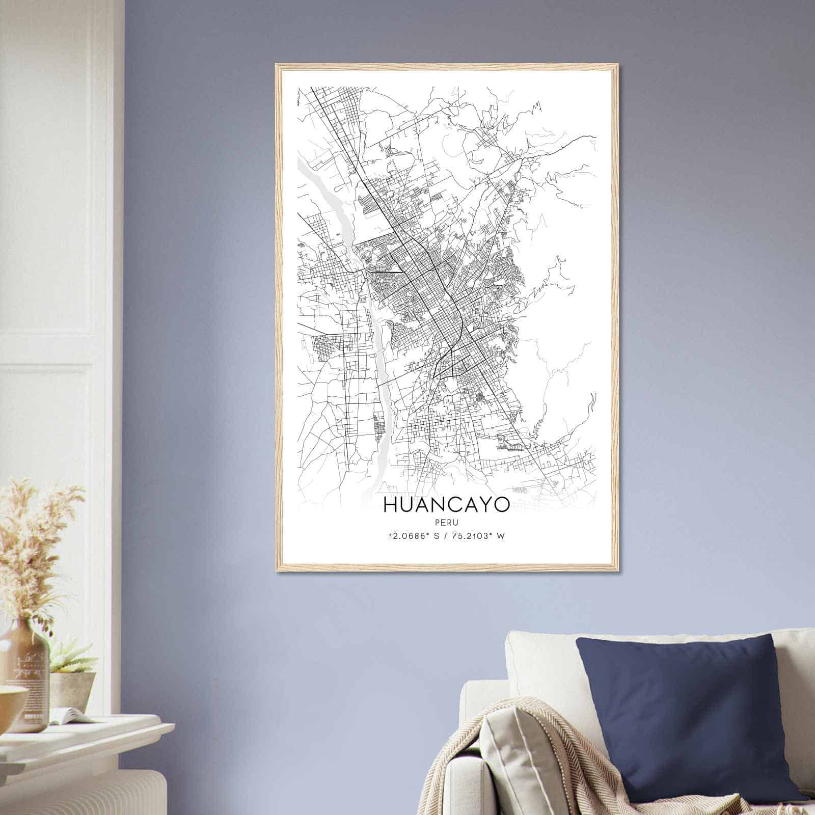 Huancayo Peru Map Poster, Huancayo City Road Wall Art Print