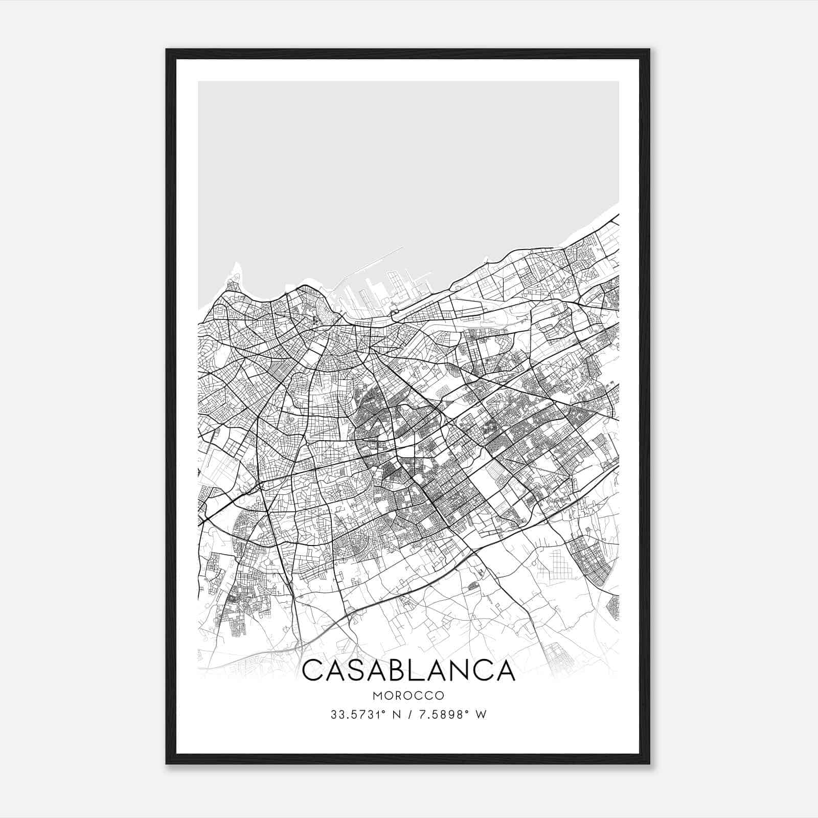 Casablanca Morocco Map Poster, Casablanca City Road Wall Art Print
