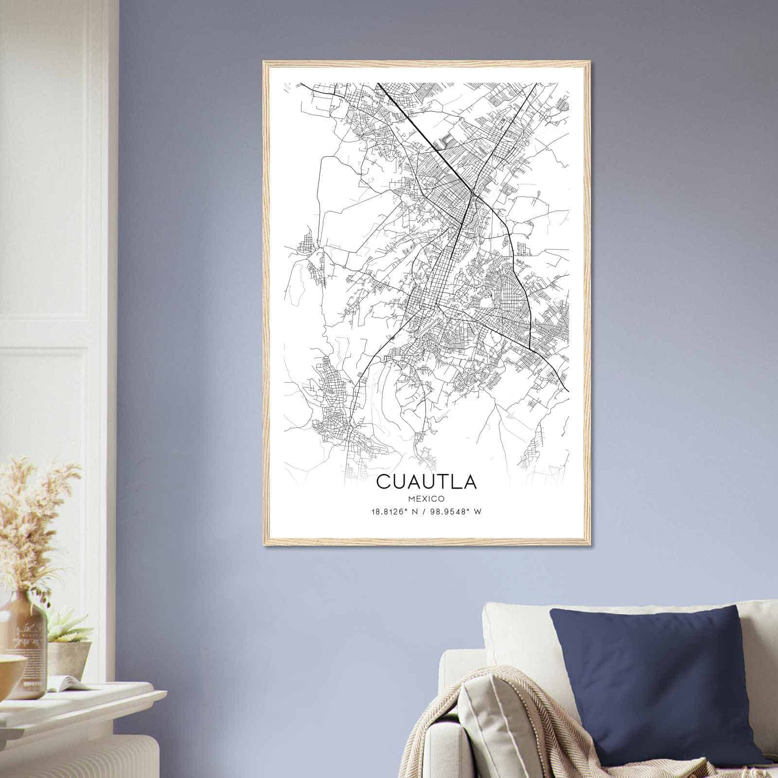 Cuautla Mexico Map Poster, Cuautla City Road Wall Art Print