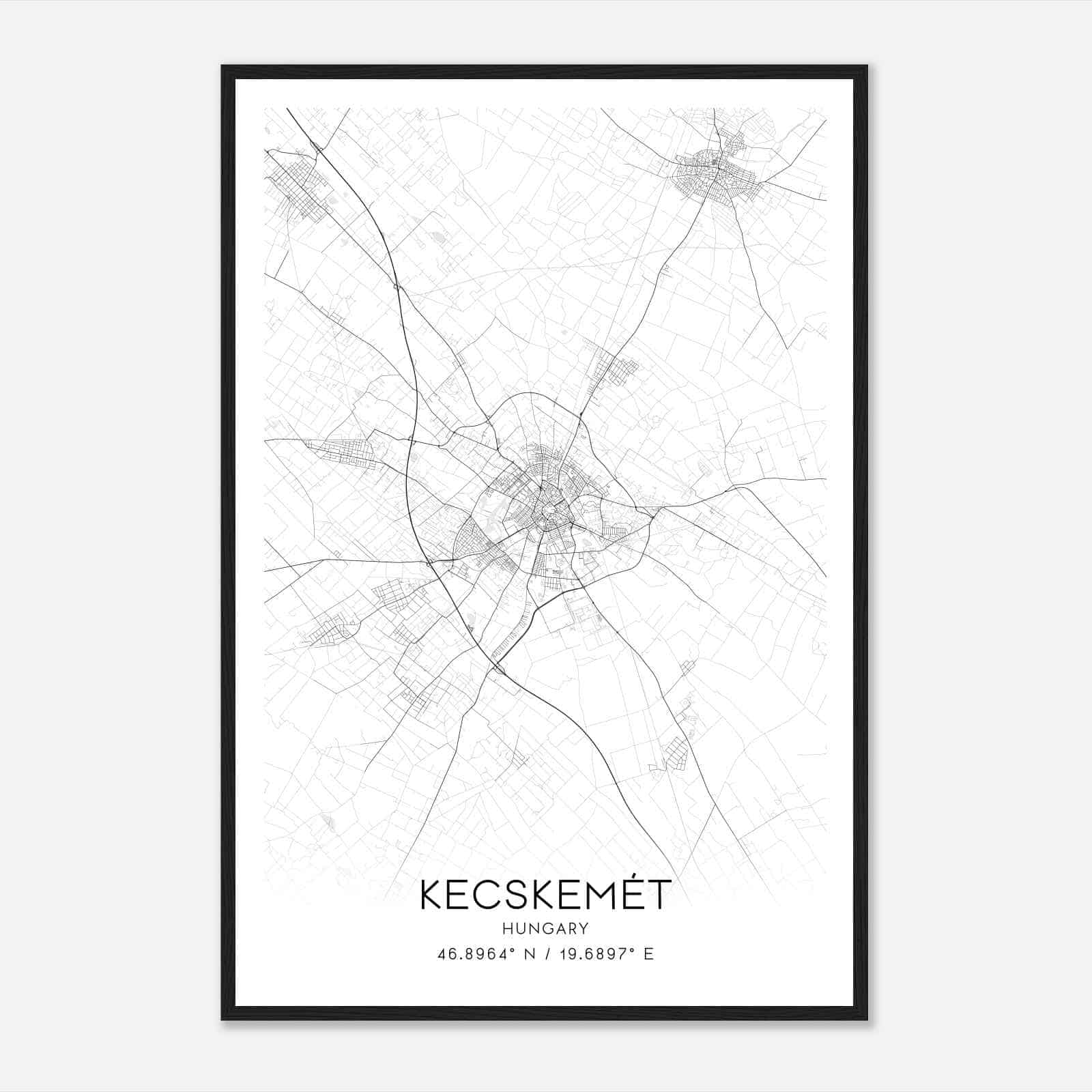 Kecskemet Hungary Map Poster, Kecskemet City Road Wall Art Print