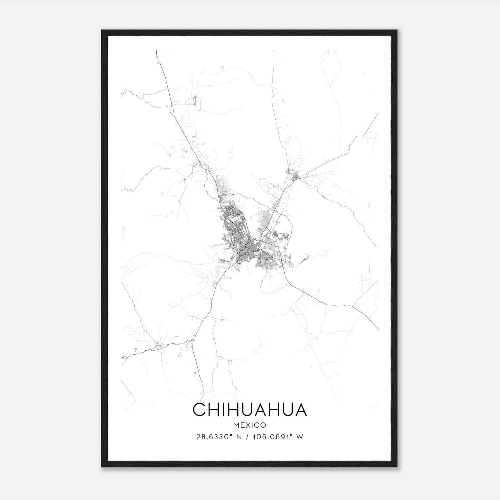 Chihuahua Mexico Map Poster, Chihuahua City Road Wall Art Print