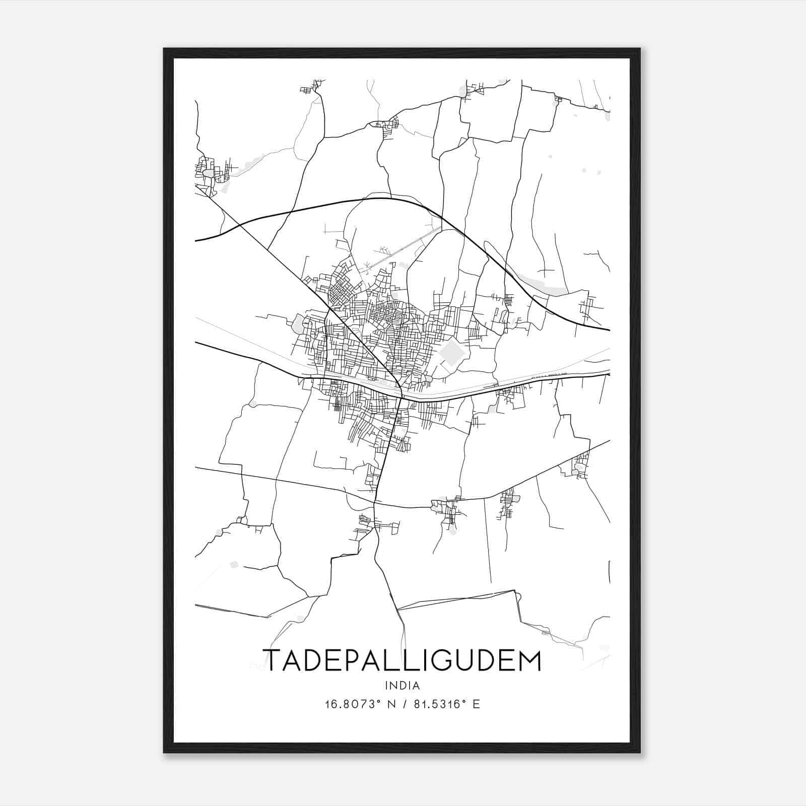 Tadepalligudem India Map Poster, Tadepalligudem City Road Wall Art Print