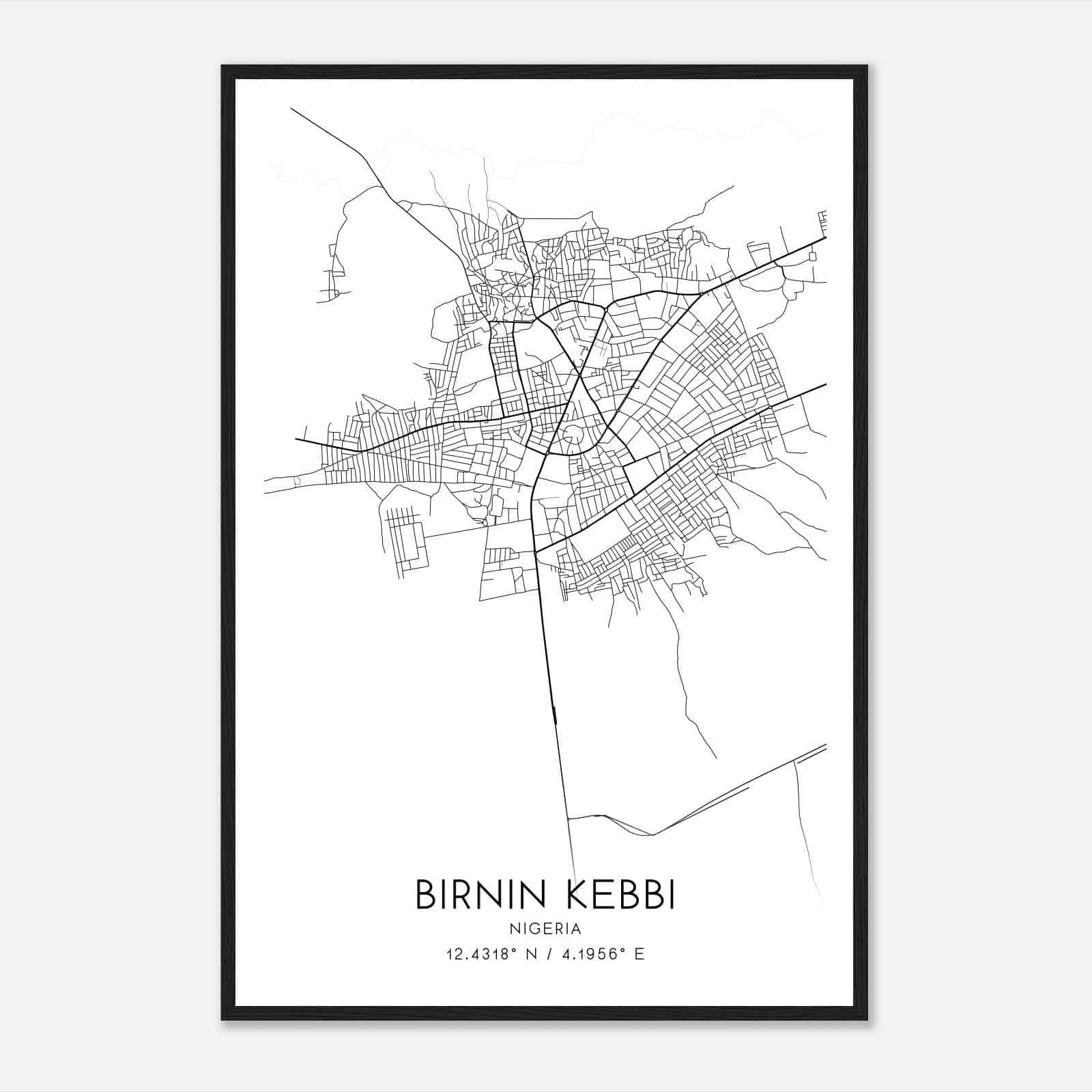 Birnin Kebbi Nigeria Map Poster, Birnin Kebbi City Road Wall Art Print