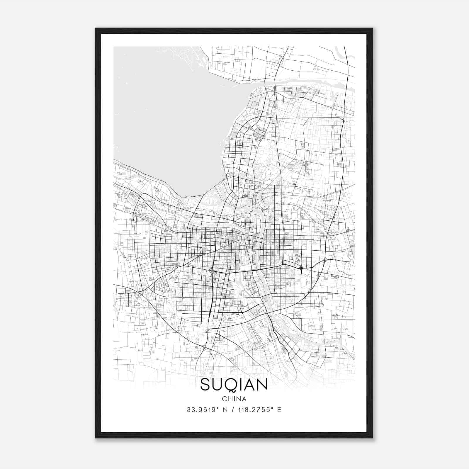 Suqian China Map Poster, Suqian City Road Wall Art Print