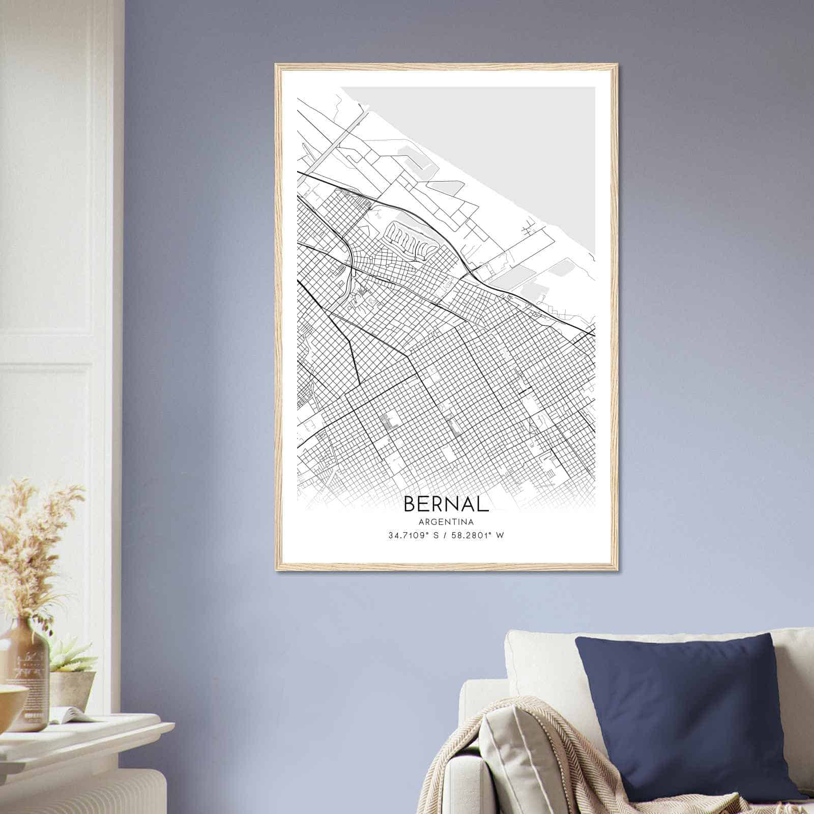 Bernal Argentina Map Poster, Bernal City Road Wall Art Print