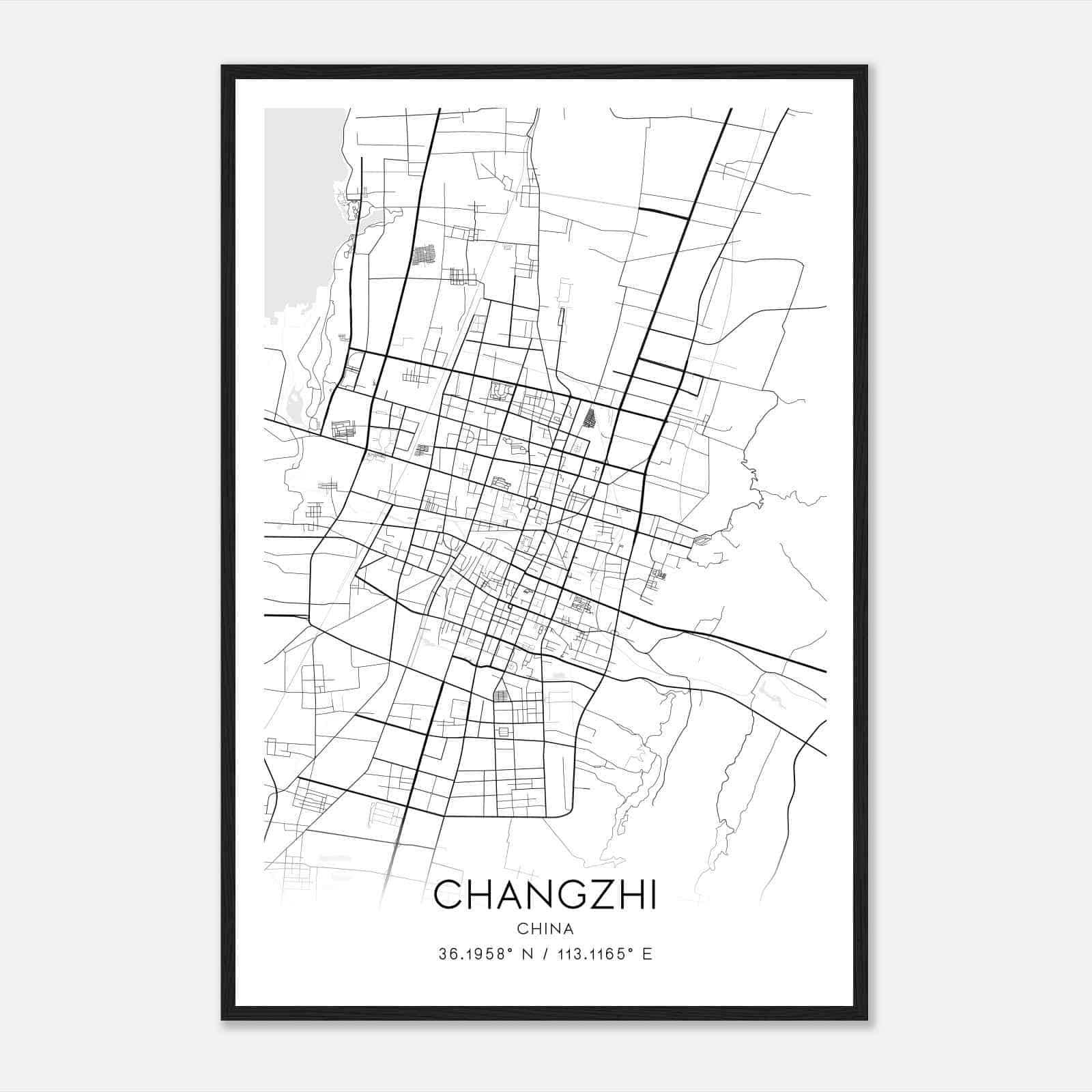 Changzhi China Map Poster, Changzhi City Road Wall Art Print