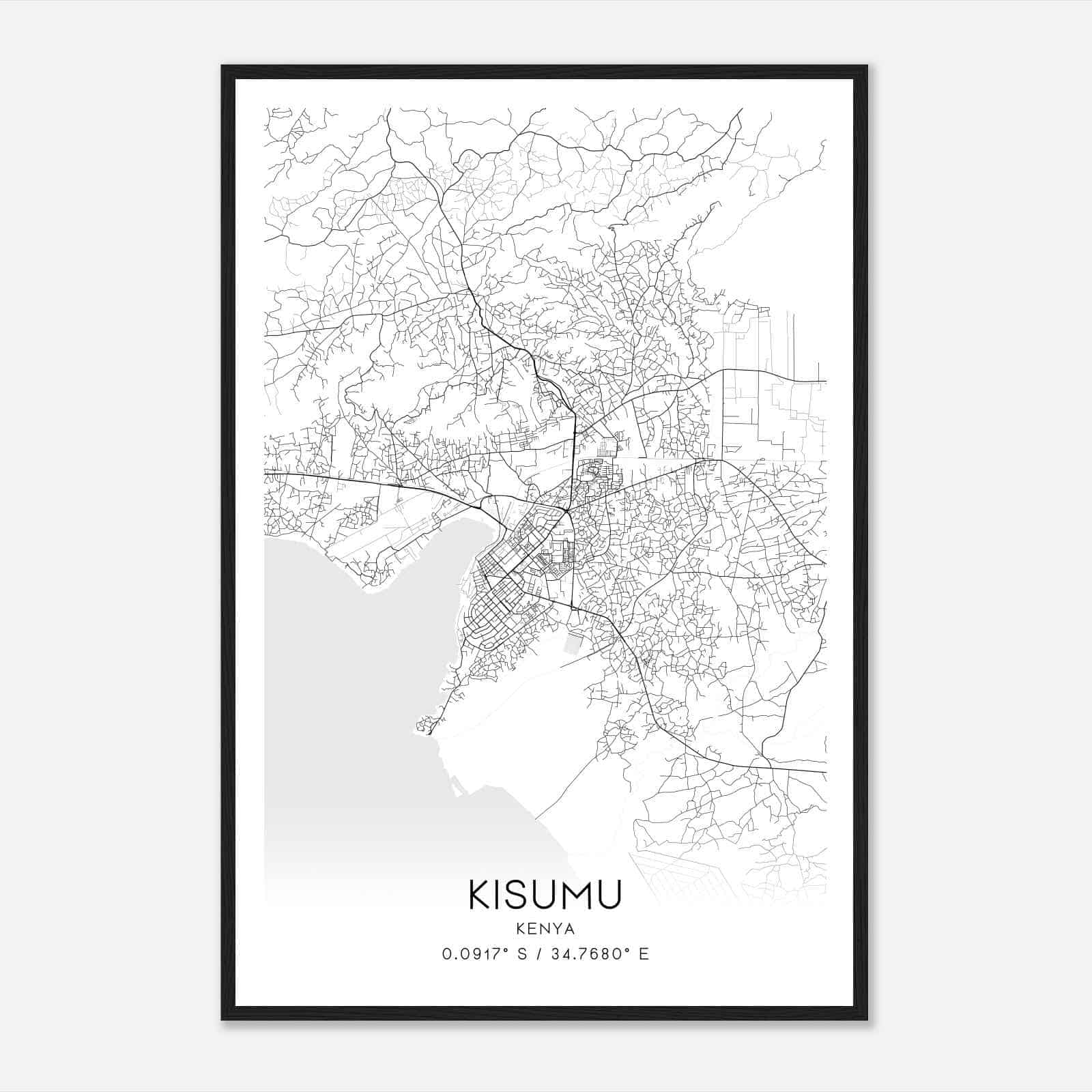 Kisumu Kenya Map Poster, Kisumu City Road Wall Art Print