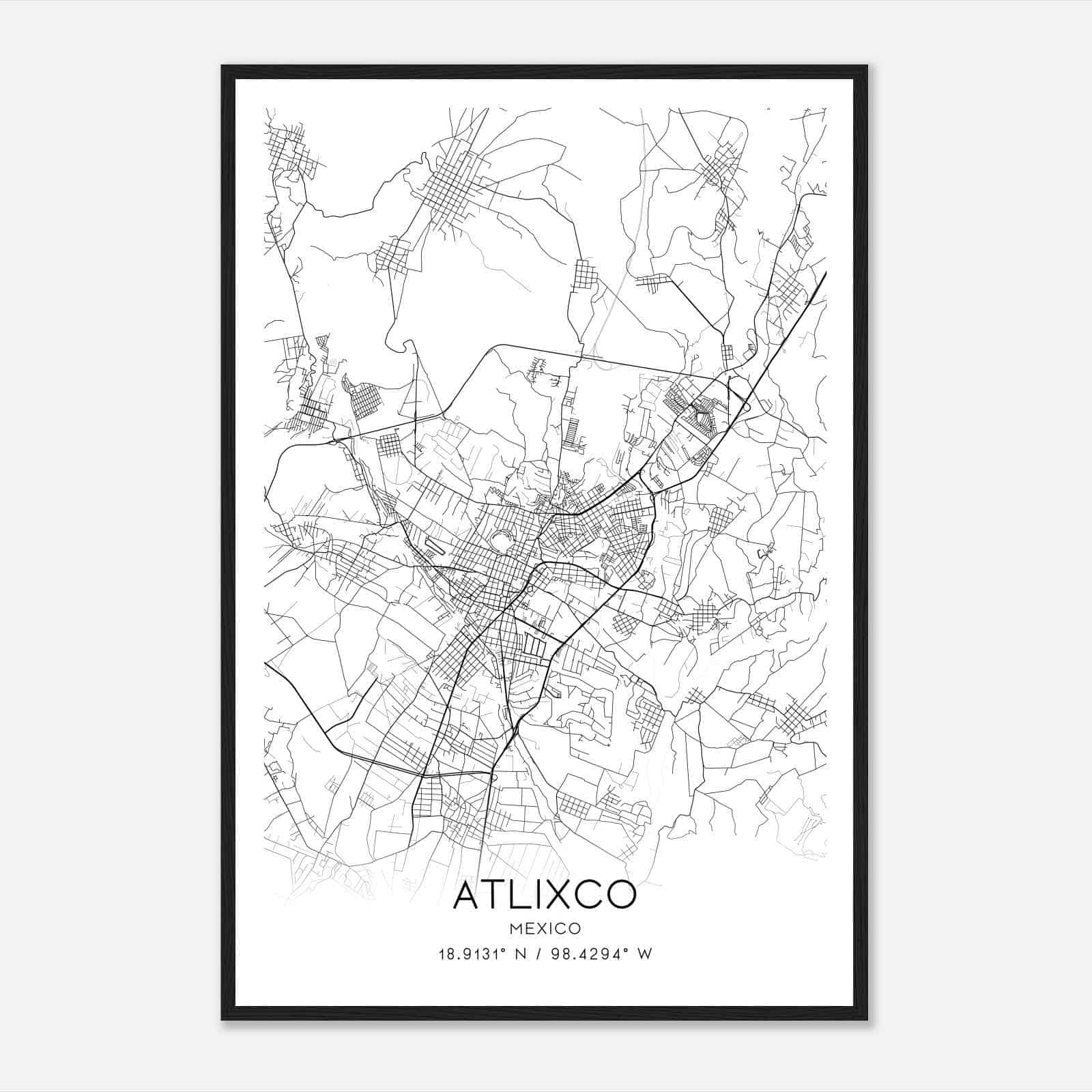 Atlixco Mexico Map Poster, Atlixco City Road Wall Art Print