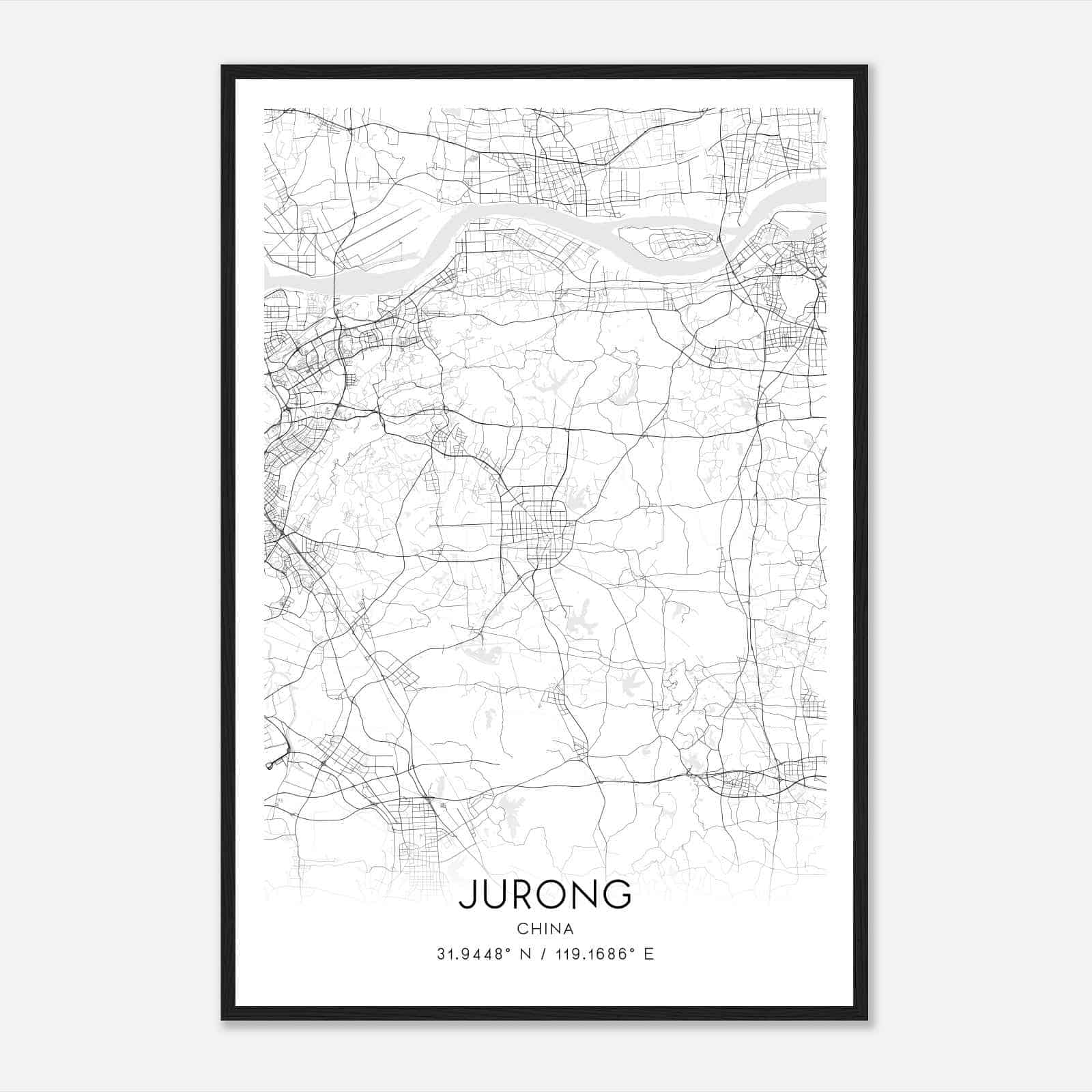 Jurong China Map Poster, Jurong City Road Wall Art Print