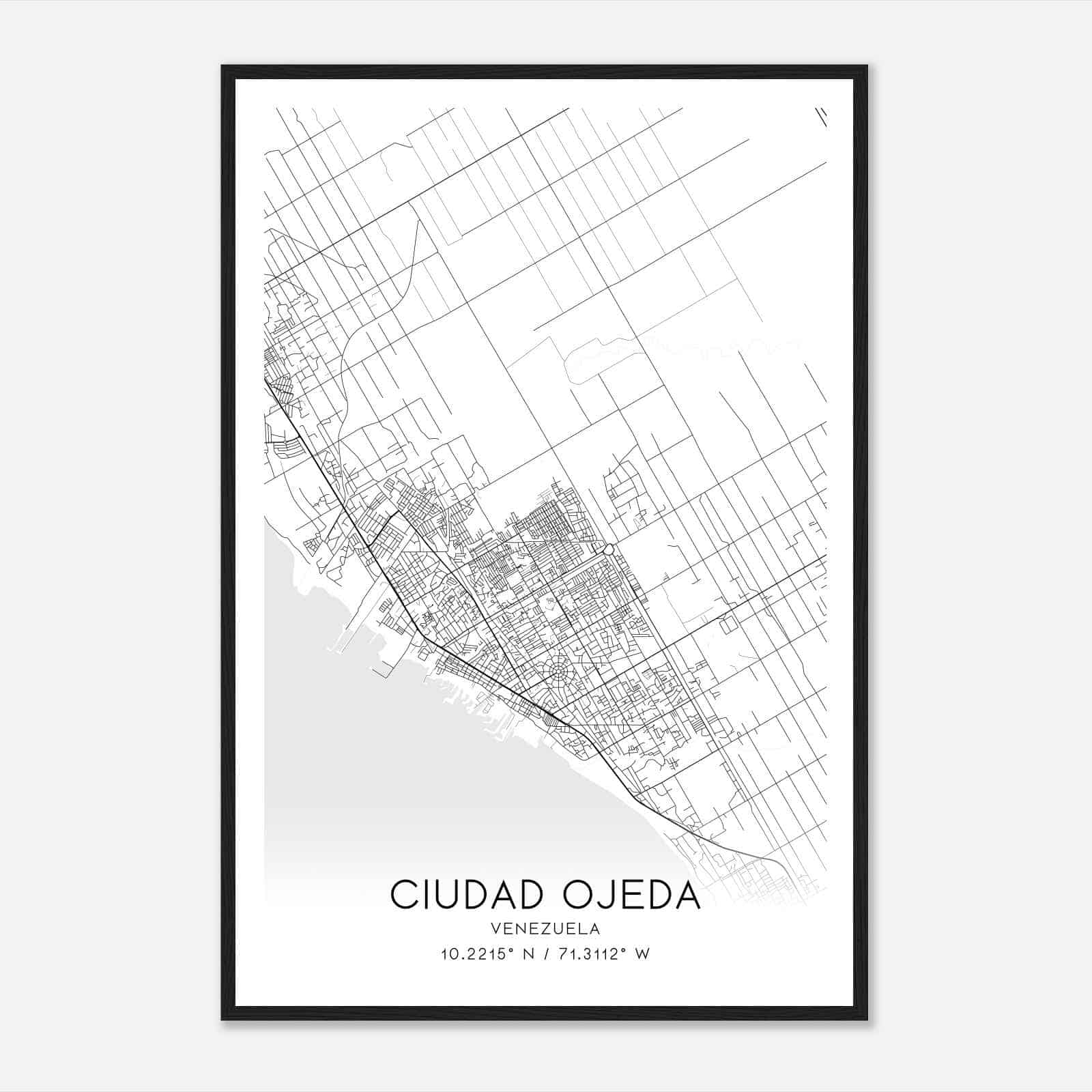 Ciudad Ojeda Venezuela Map Poster, Ciudad Ojeda City Road Wall Art Print