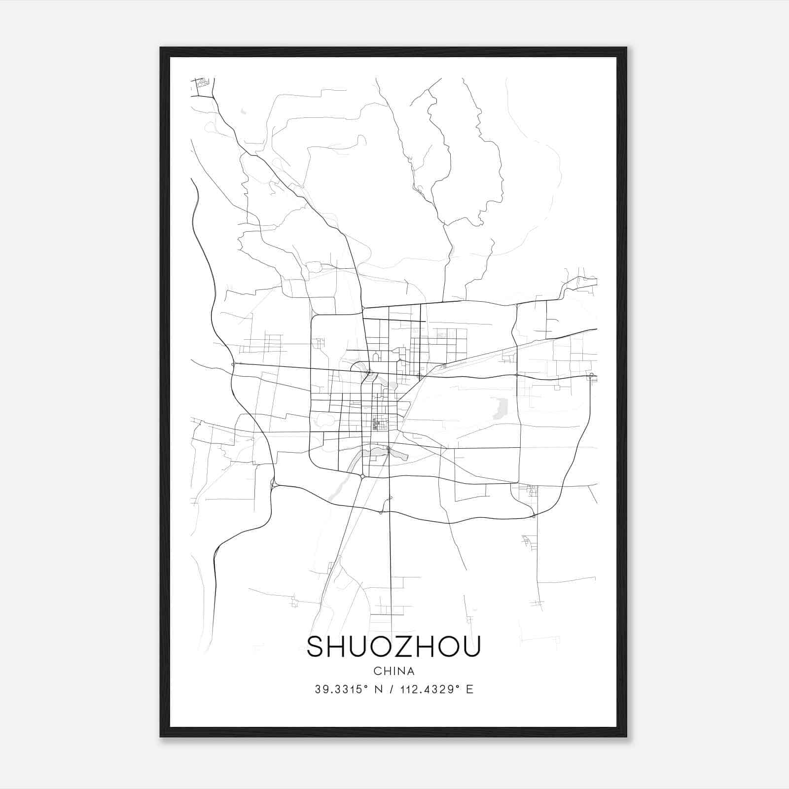 Shuozhou China Map Poster, Shuozhou City Road Wall Art Print