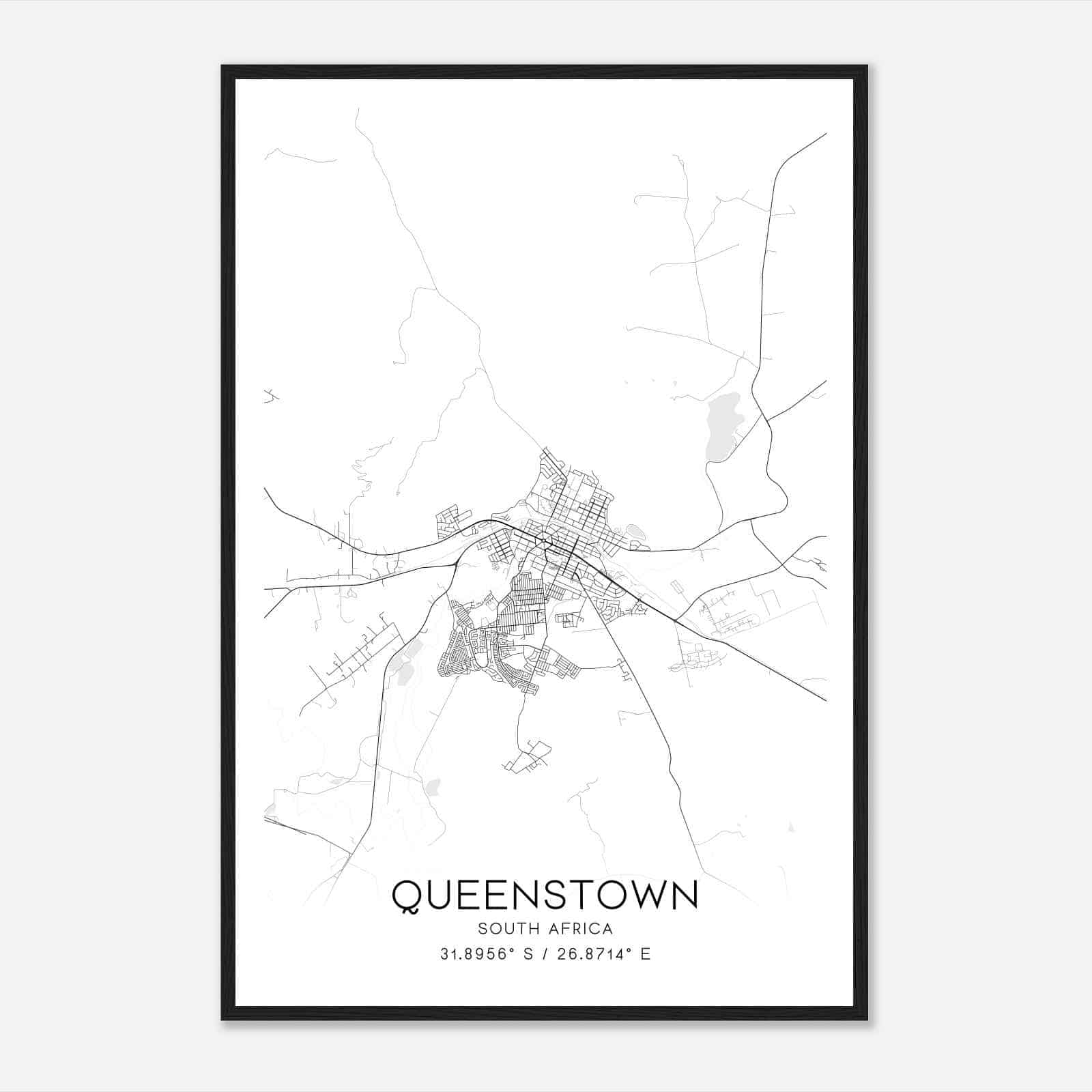 Queenstown South Africa Map Poster, Queenstown City Road Wall Art Print