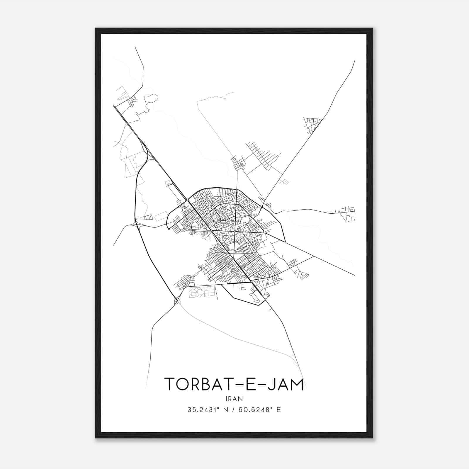 TorbateJam Iran Map Poster, TorbateJam City Road Wall Art Print