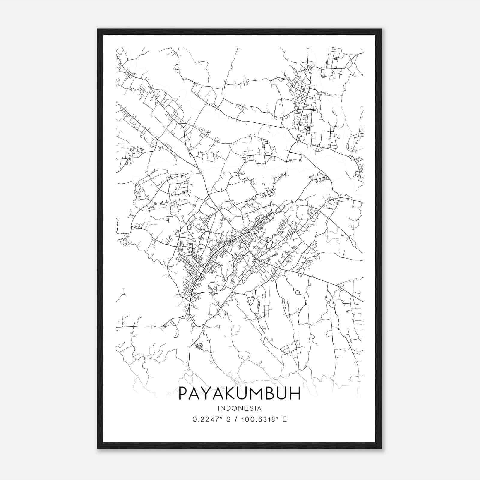 Payakumbuh Indonesia Map Poster, Payakumbuh City Road Wall Art Print