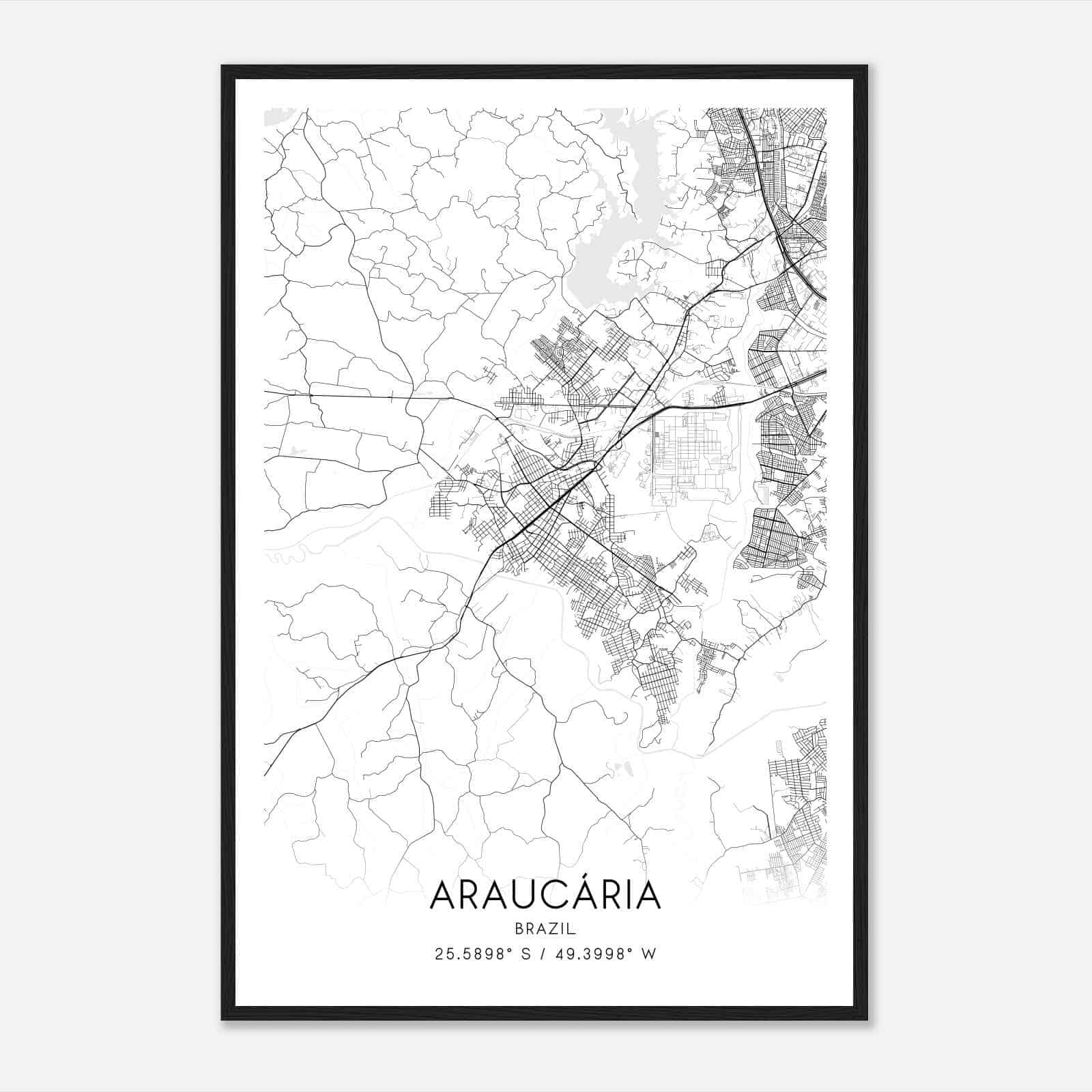 Araucaria Brazil Map Poster, Araucaria City Road Wall Art Print