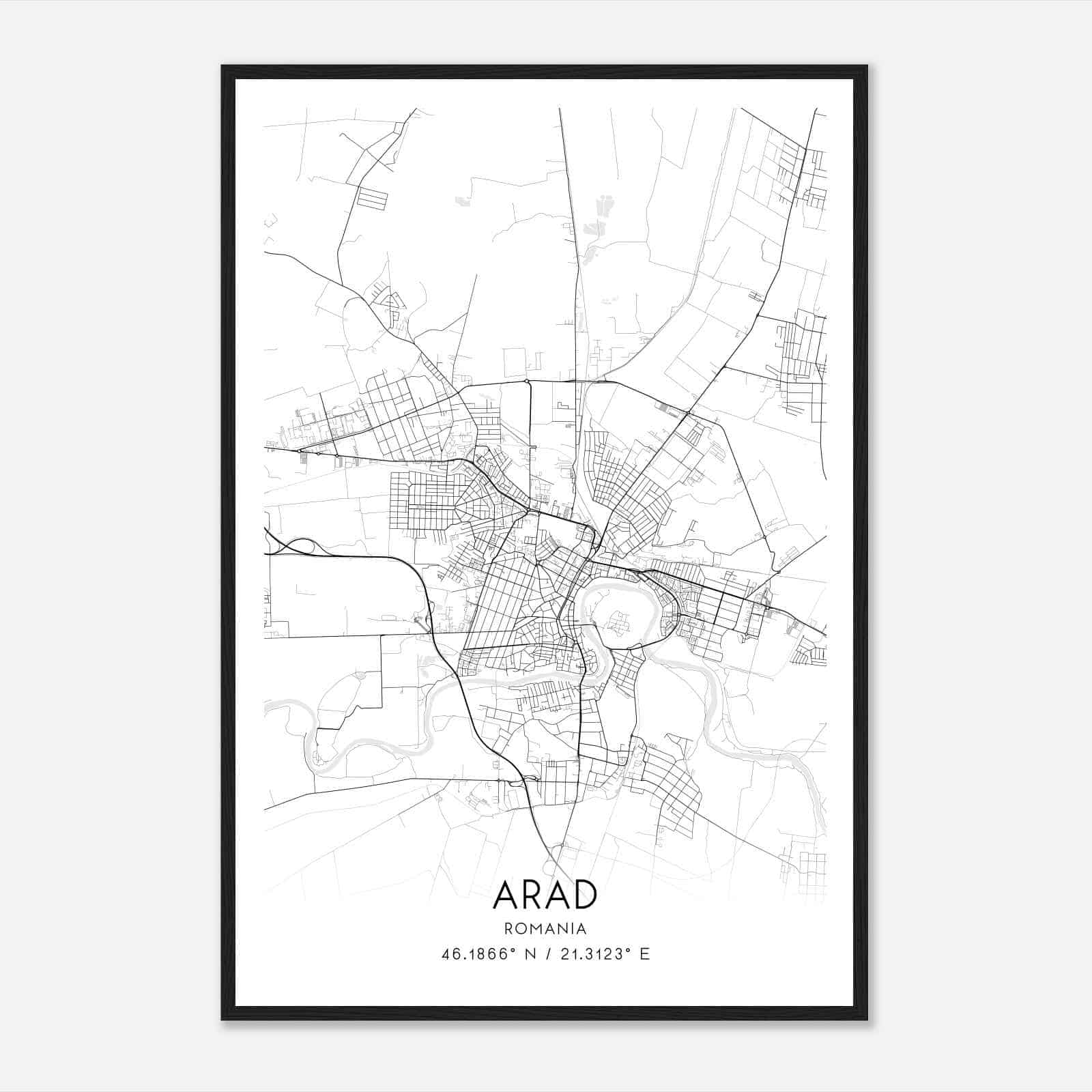 Arad Romania Map Poster, Arad City Road Wall Art Print