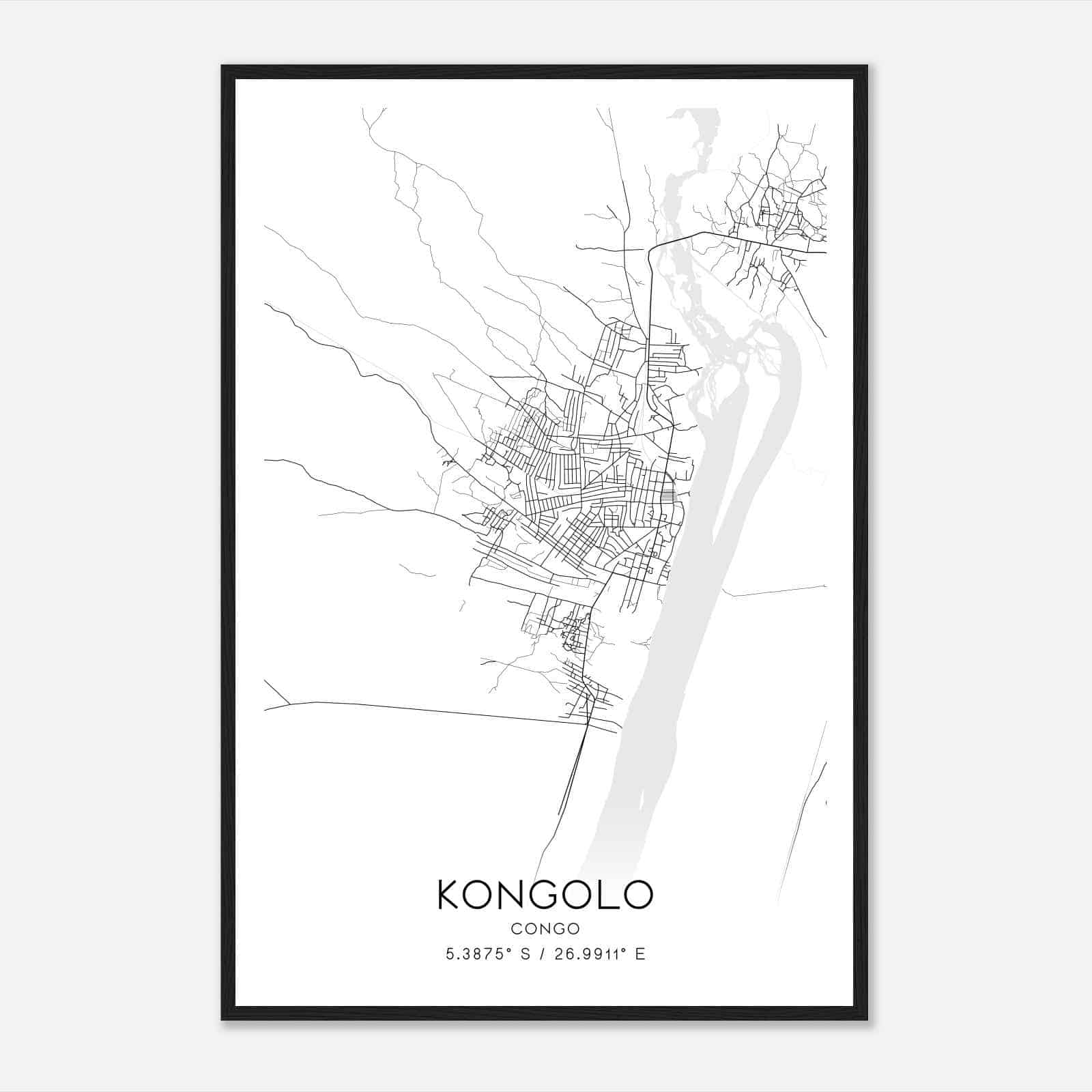 Kongolo Congo Map Poster, Kongolo City Road Wall Art Print
