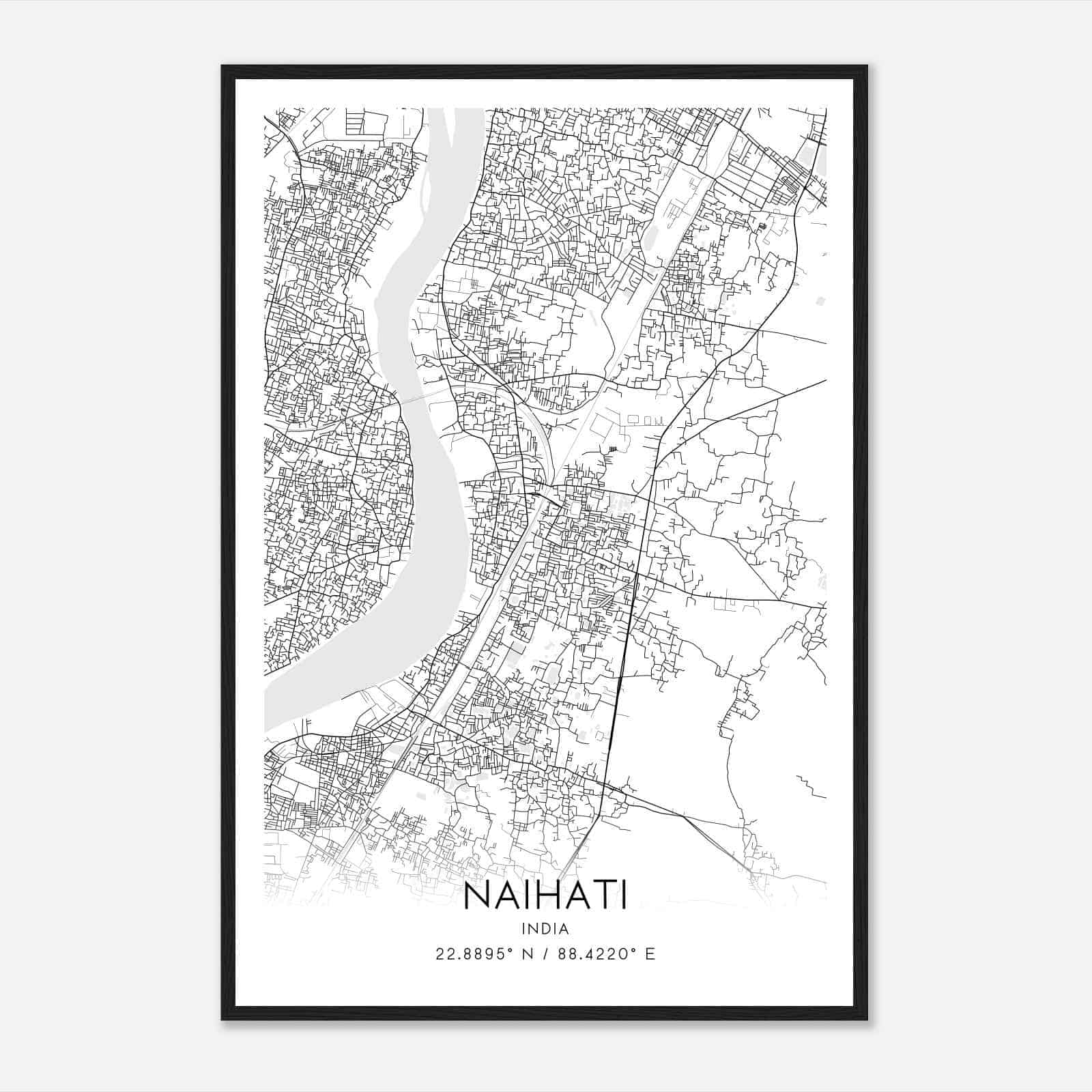 Naihati India Map Poster, Naihati City Road Wall Art Print