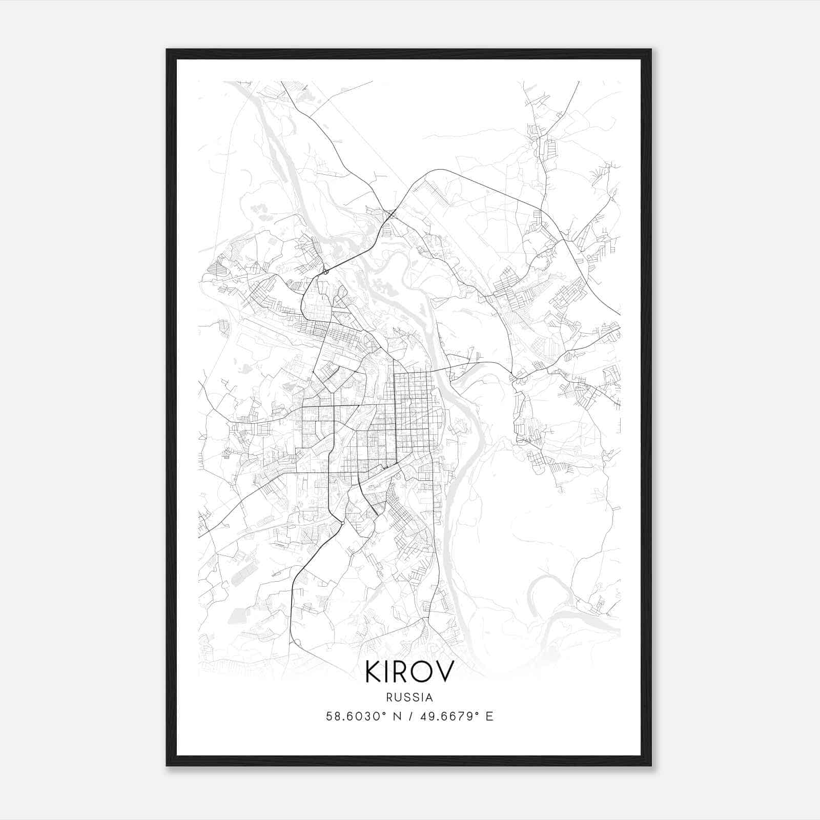 Kirov Russia Map Poster, Kirov City Road Wall Art Print