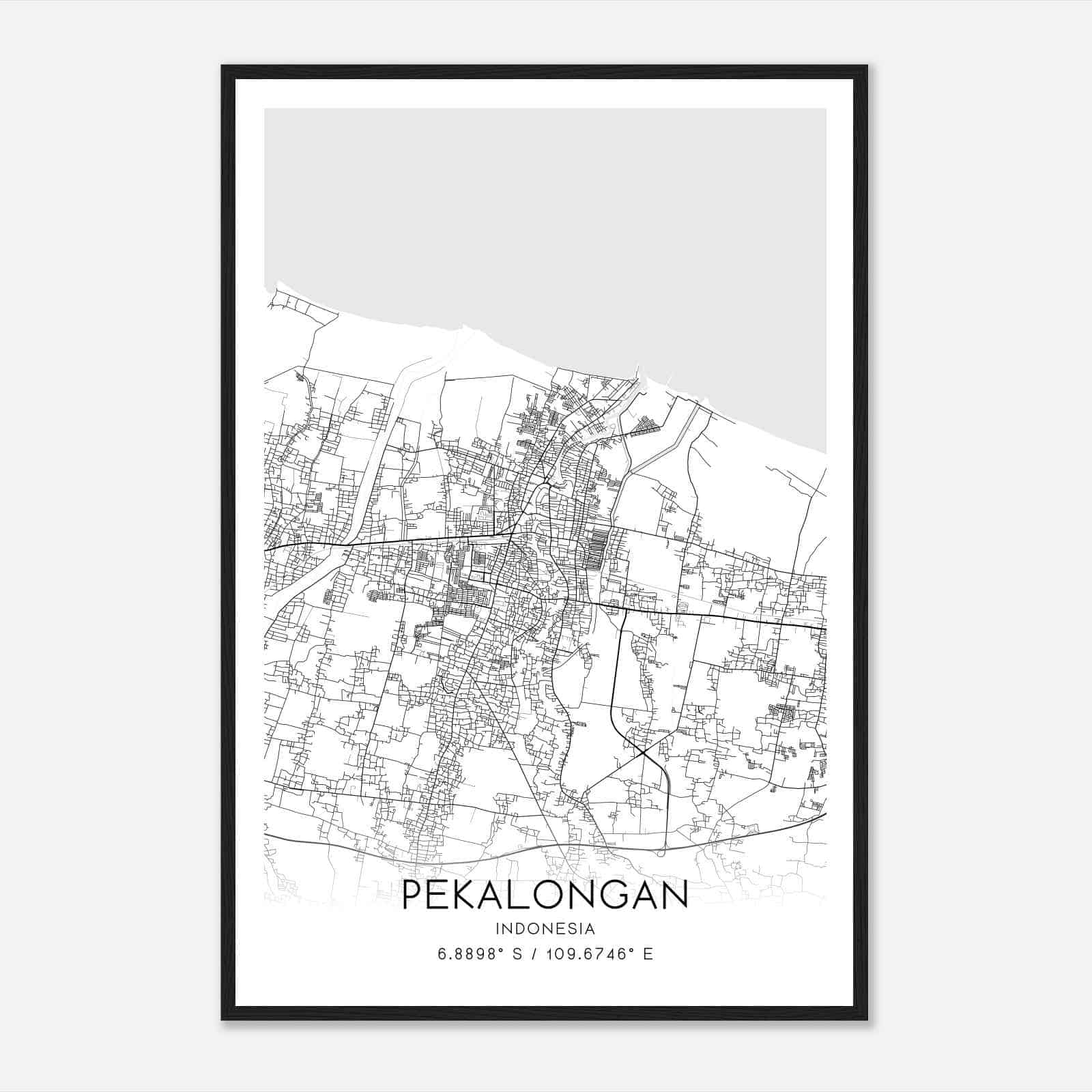 Pekalongan Indonesia Map Poster, Pekalongan City Road Wall Art Print