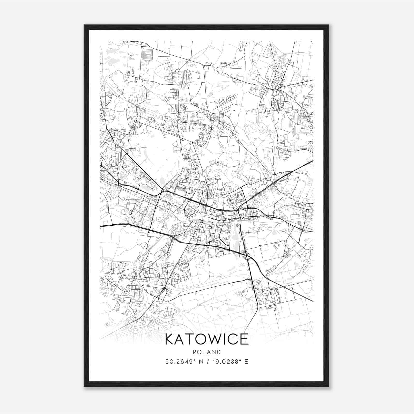 Katowice Poland Map Poster, Katowice City Road Wall Art Print