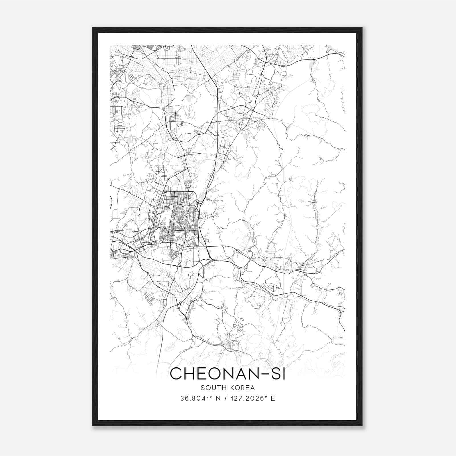 Cheonansi South Korea Map Poster, Cheonansi City Road Wall Art Print
