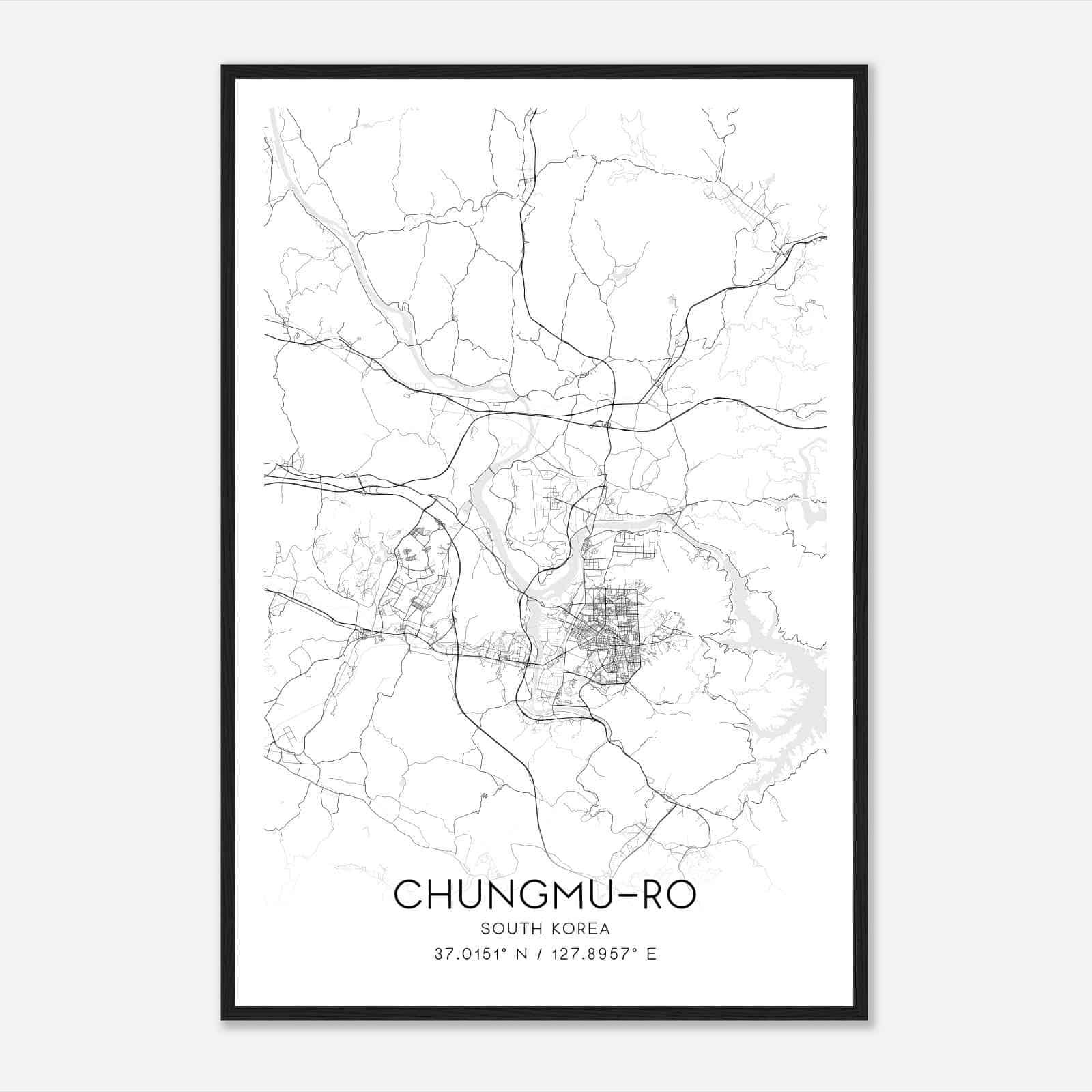 Chungmuro South Korea Map Poster, Chungmuro City Road Wall Art Print