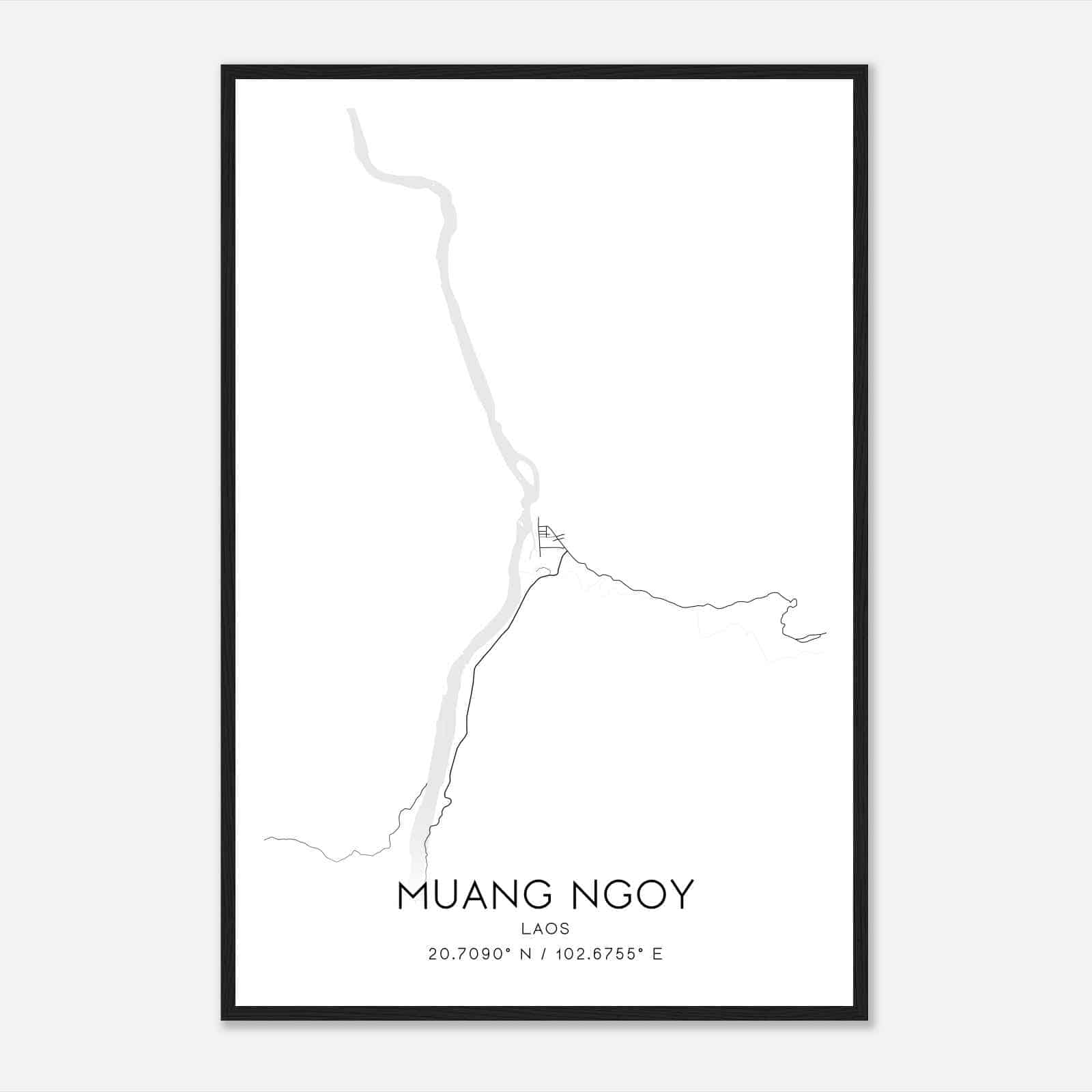 Muang Ngoy Laos Map Poster, Muang Ngoy City Road Wall Art Print