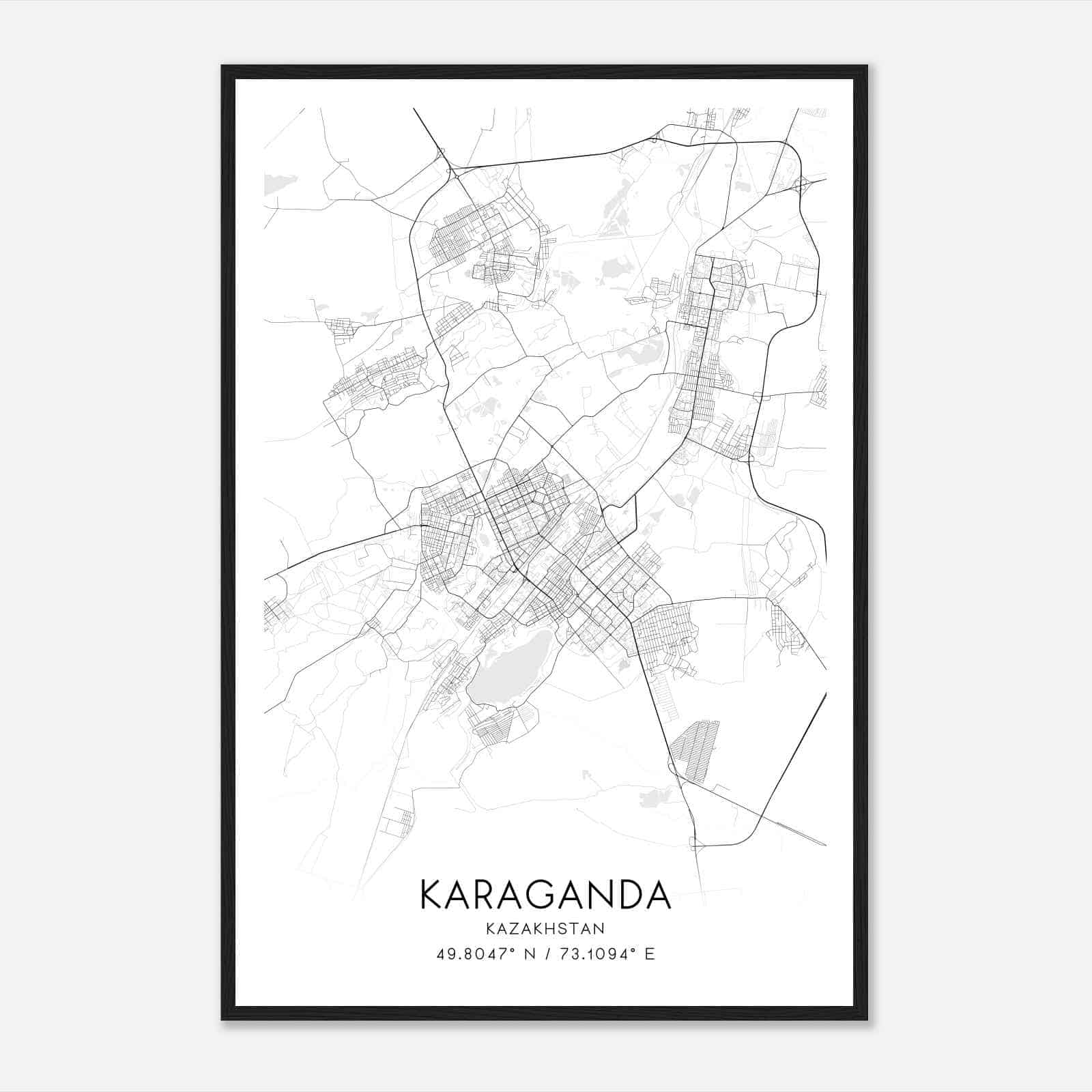 Karaganda Kazakhstan Map Poster, Karaganda City Road Wall Art Print