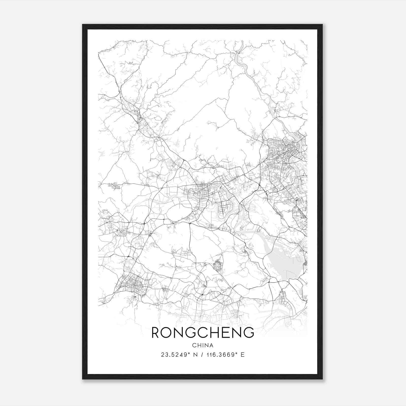 Rongcheng China Map Poster, Rongcheng City Road Wall Art Print