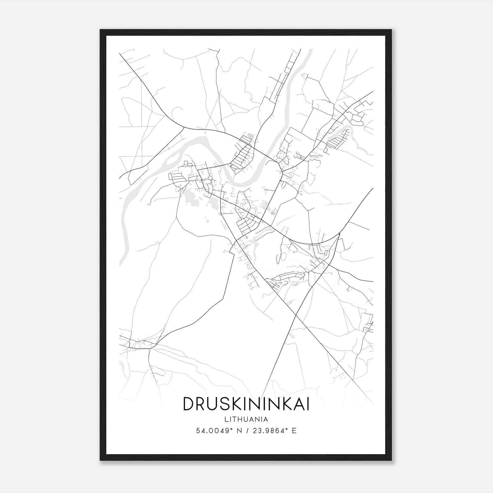 Druskininkai Lithuania Map Poster, Druskininkai City Road Wall Art Print