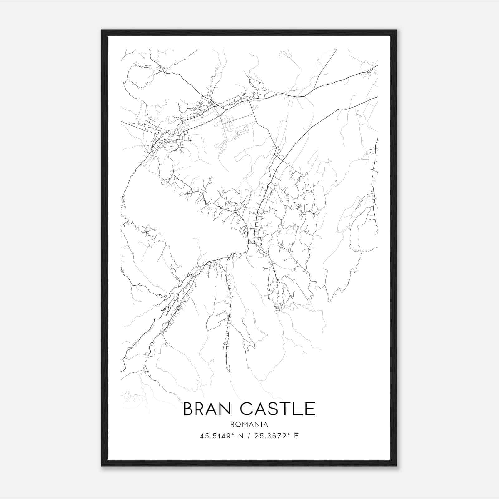 Bran Castle Romania Map Poster, Bran Castle City Road Wall Art Print