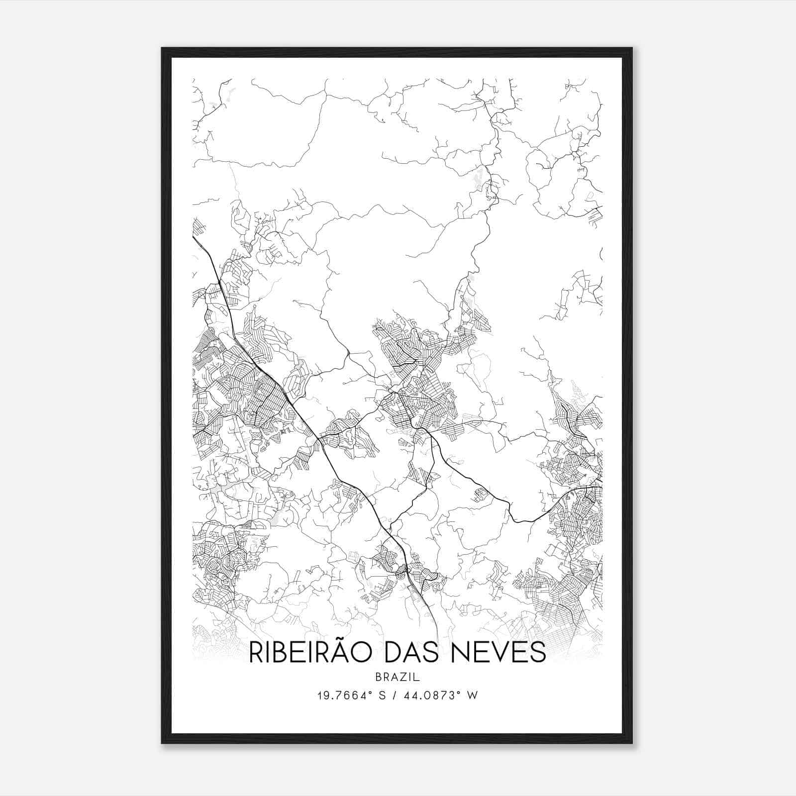 Ribeirao das Neves Brazil Map Poster, Ribeirao das Neves City Road Wall Art Print